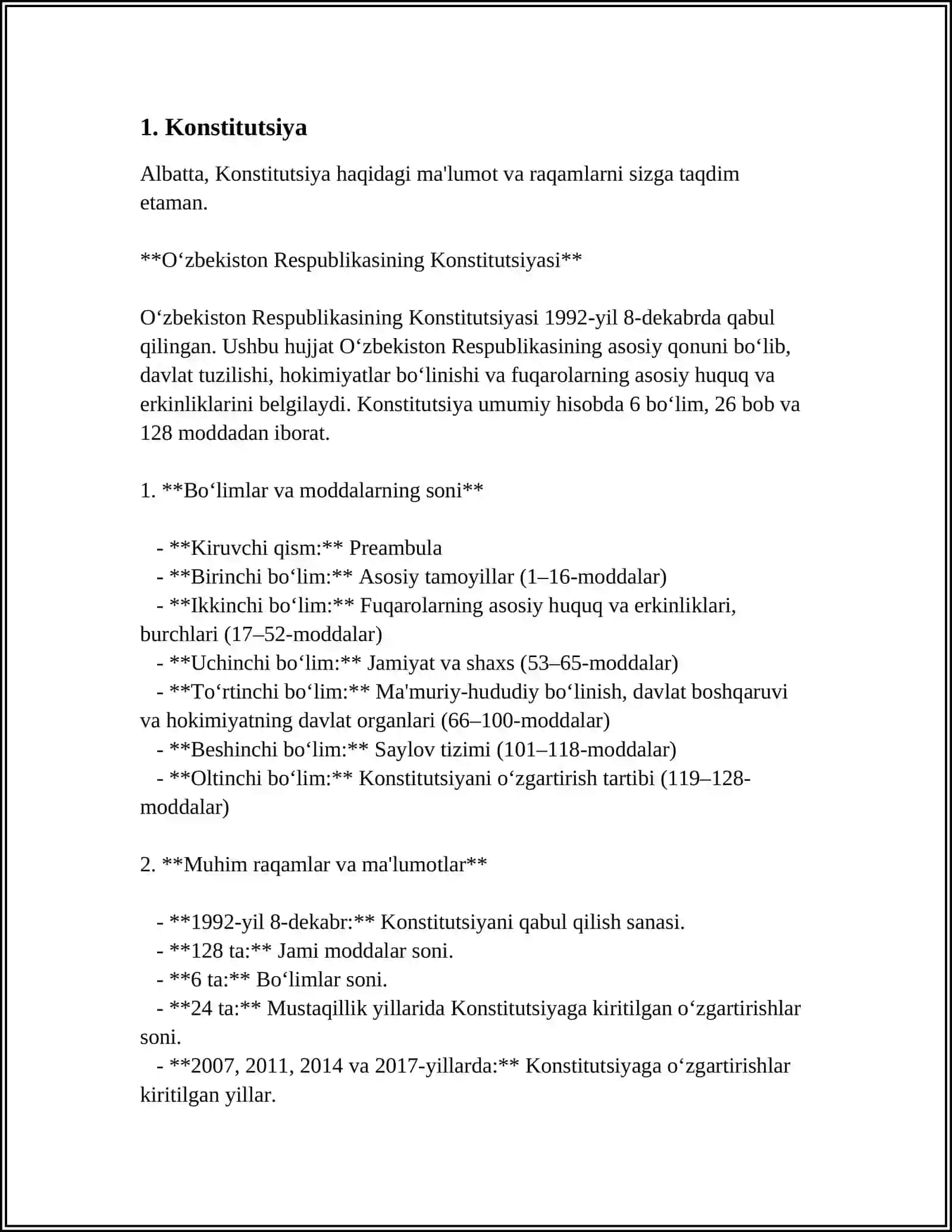 REFERAT Mavzu: OʻZBEKISTON QONUNLARI 3
