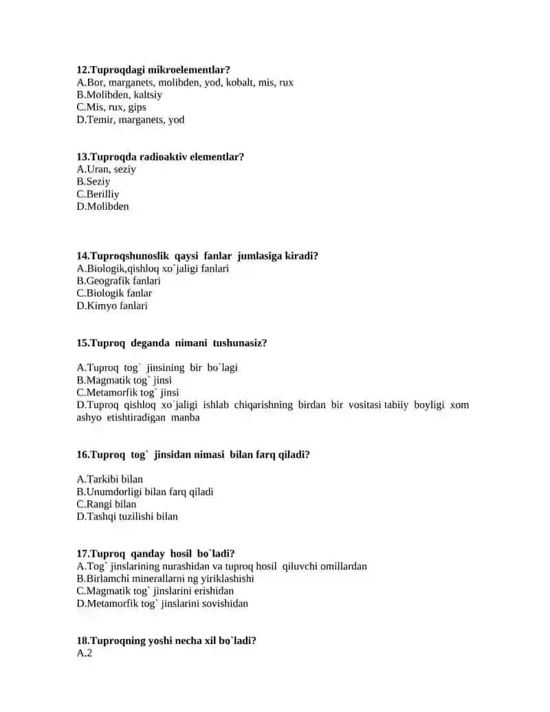 Tuproqshunoslik test 3