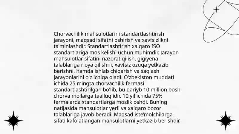 Chorvachilik mahsulotlarini standartlashtirish va metrologiya va sentifikatlash 3