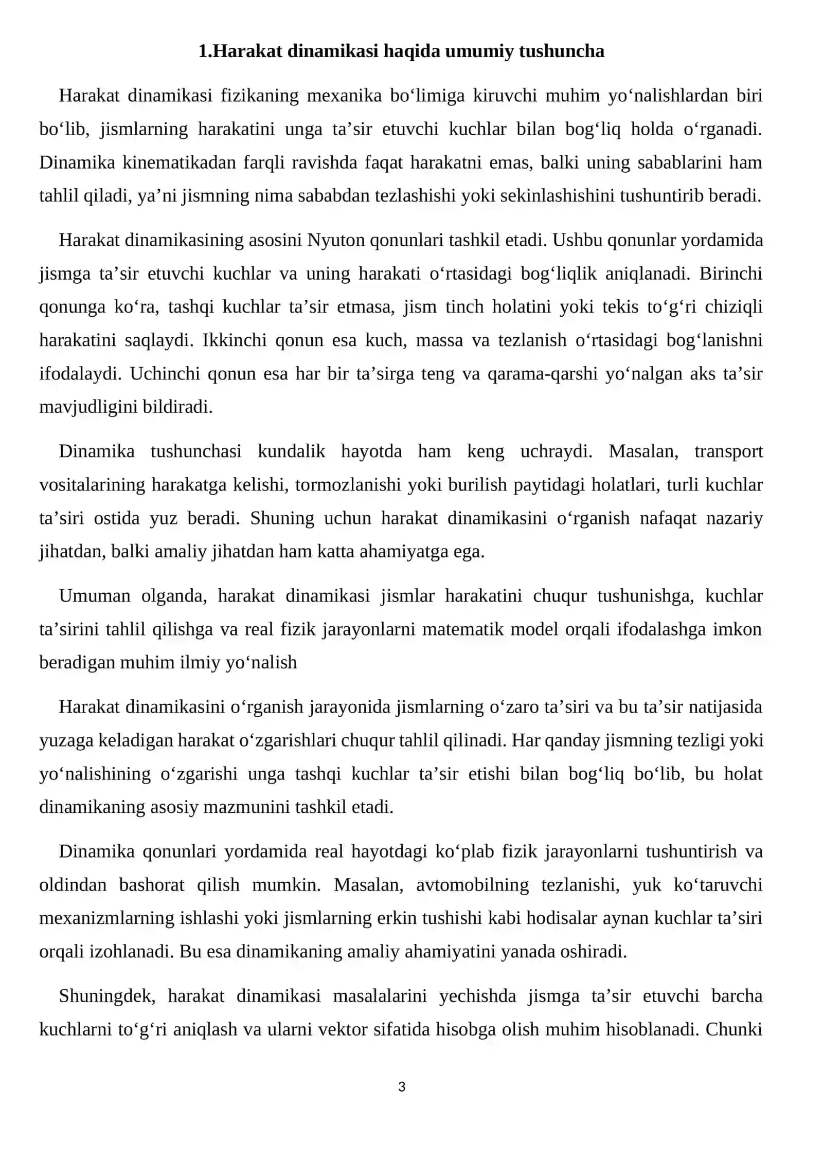 Harakat dinamikasiga oid masalalar yechish 3