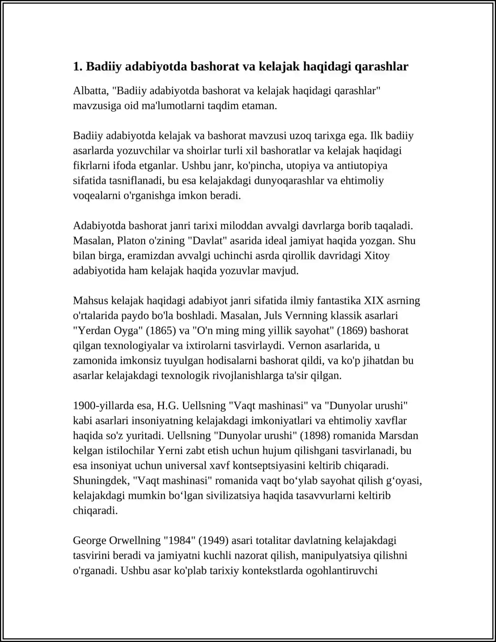 MUSTAQIL ISH Mavzu: BADDIY ADABIYOTDA DUNYO QARASH VA GʻOYAVIYLIK 3