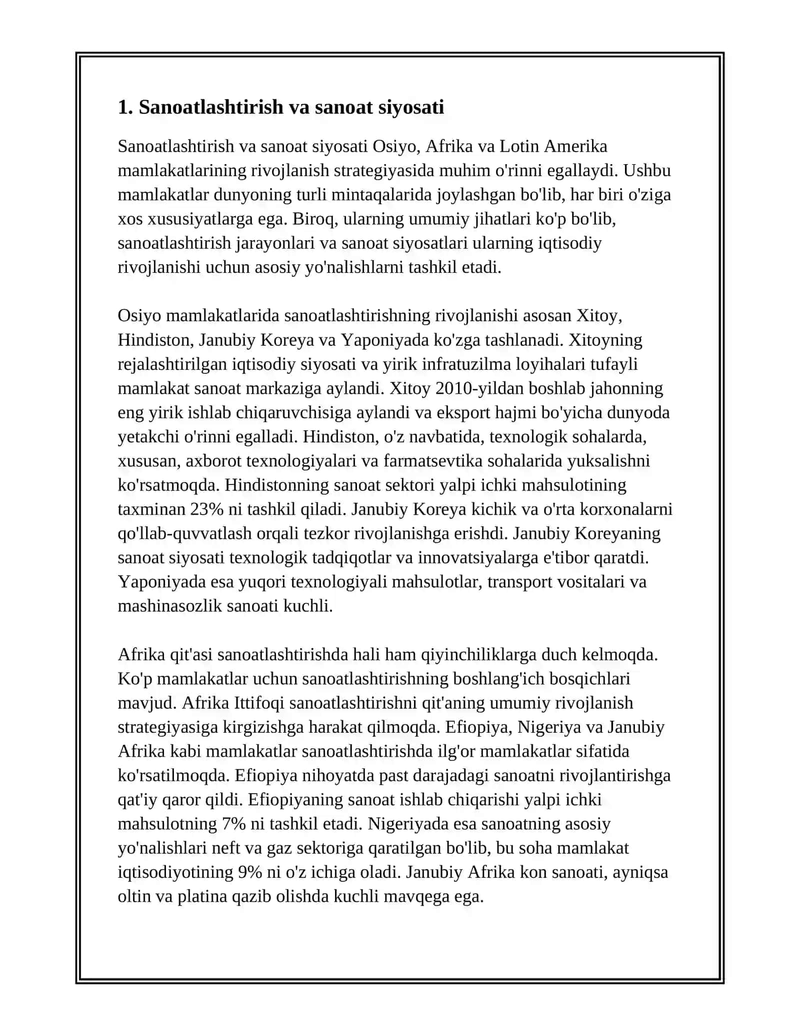 OSIYO,AFRIKA VA LOTIN AMERIKA MAMLAKATLARI RIVOJLANISHINING ASOSIY YONALISHLARI 3