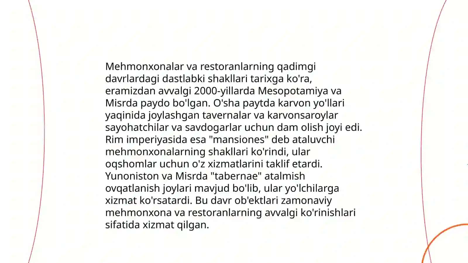 Mehmonxonalar va restoranning rivojlanish tarixi 3