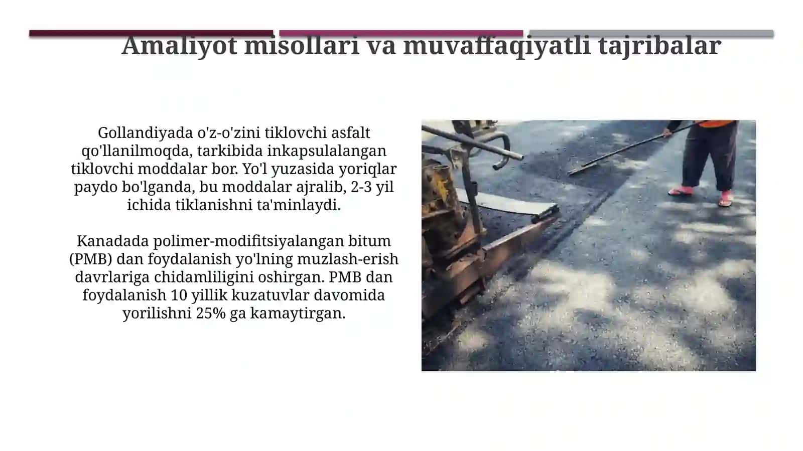 Yo'l to'shamasini rekonstruksiya qilishda innavatsion materiallarni qo'llash 3