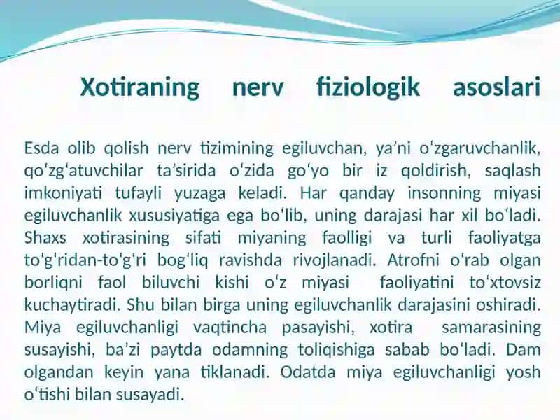 Xotira. Xotiraning nerv fiziologik asoslari 3