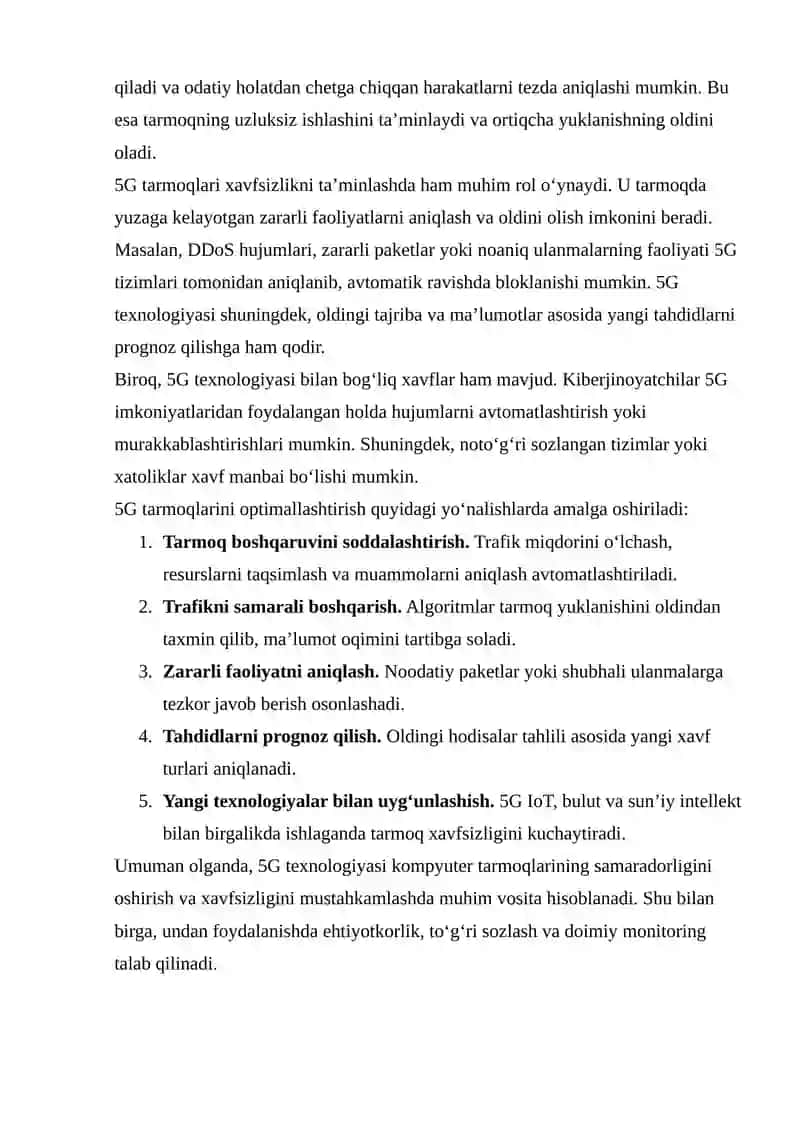 5G texnologiyasining kompyuter tarmoqlariga ta’siri va yangi imkoniyatlari 3