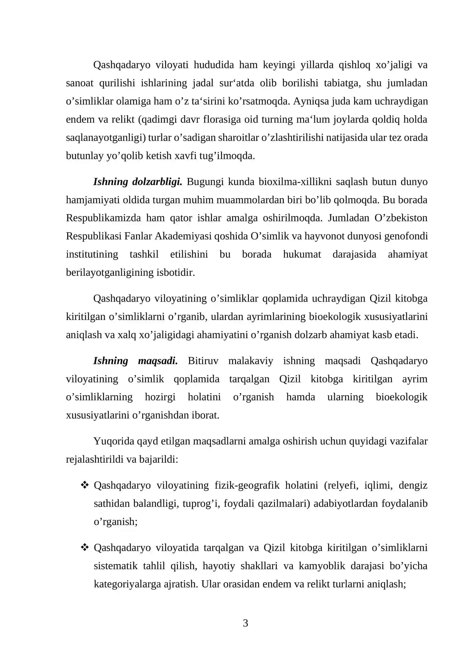 "QASHQADARYO FLORASIGA MANSUB "QIZIL KITOB"GA KIRITILGAN AYRIM O'SIMLIKLARNING SENOPOPULYATSIYALARI" 3