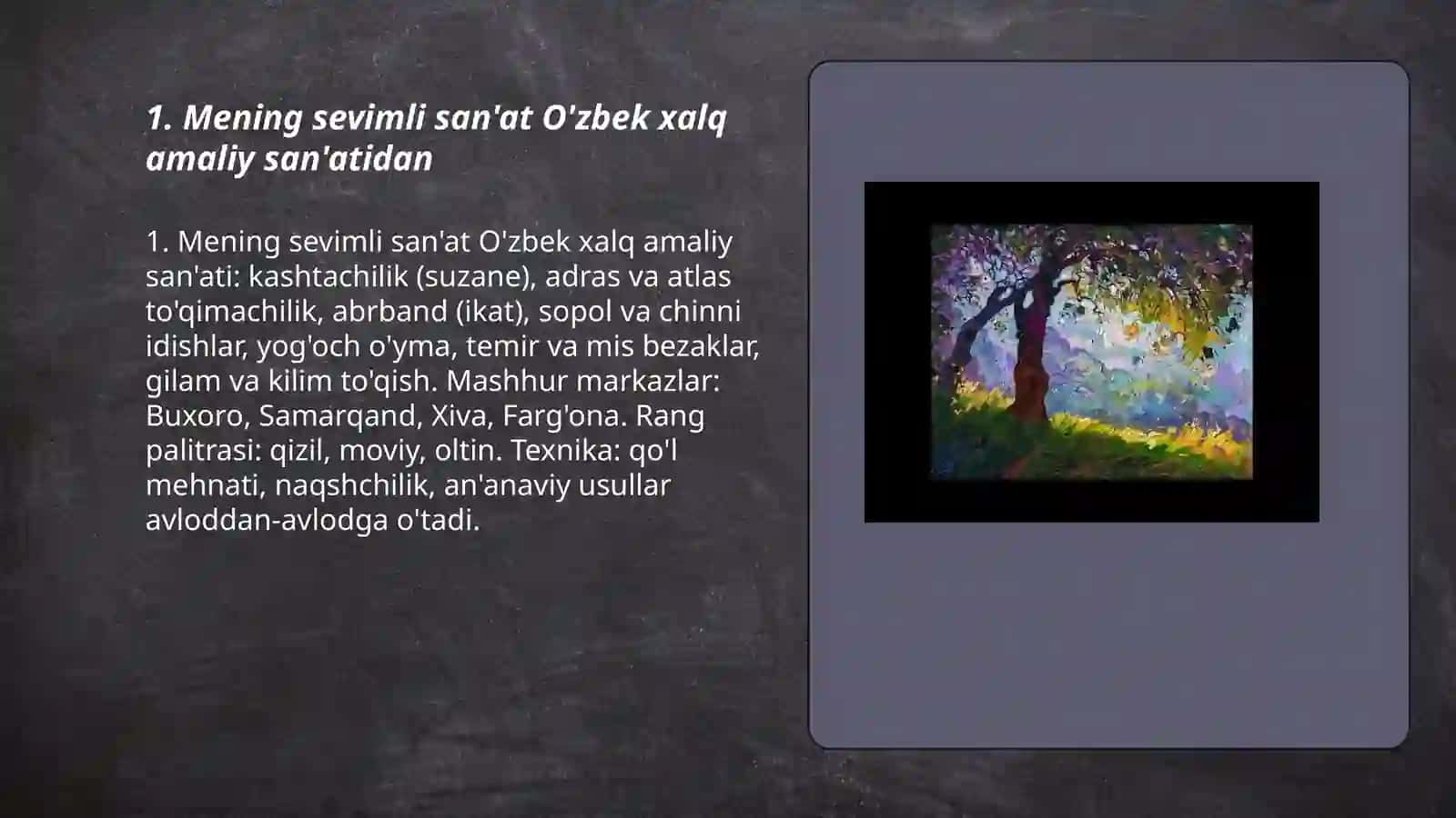 Mening sevimli san'at O'zbek xalq amaliy san'ati 3