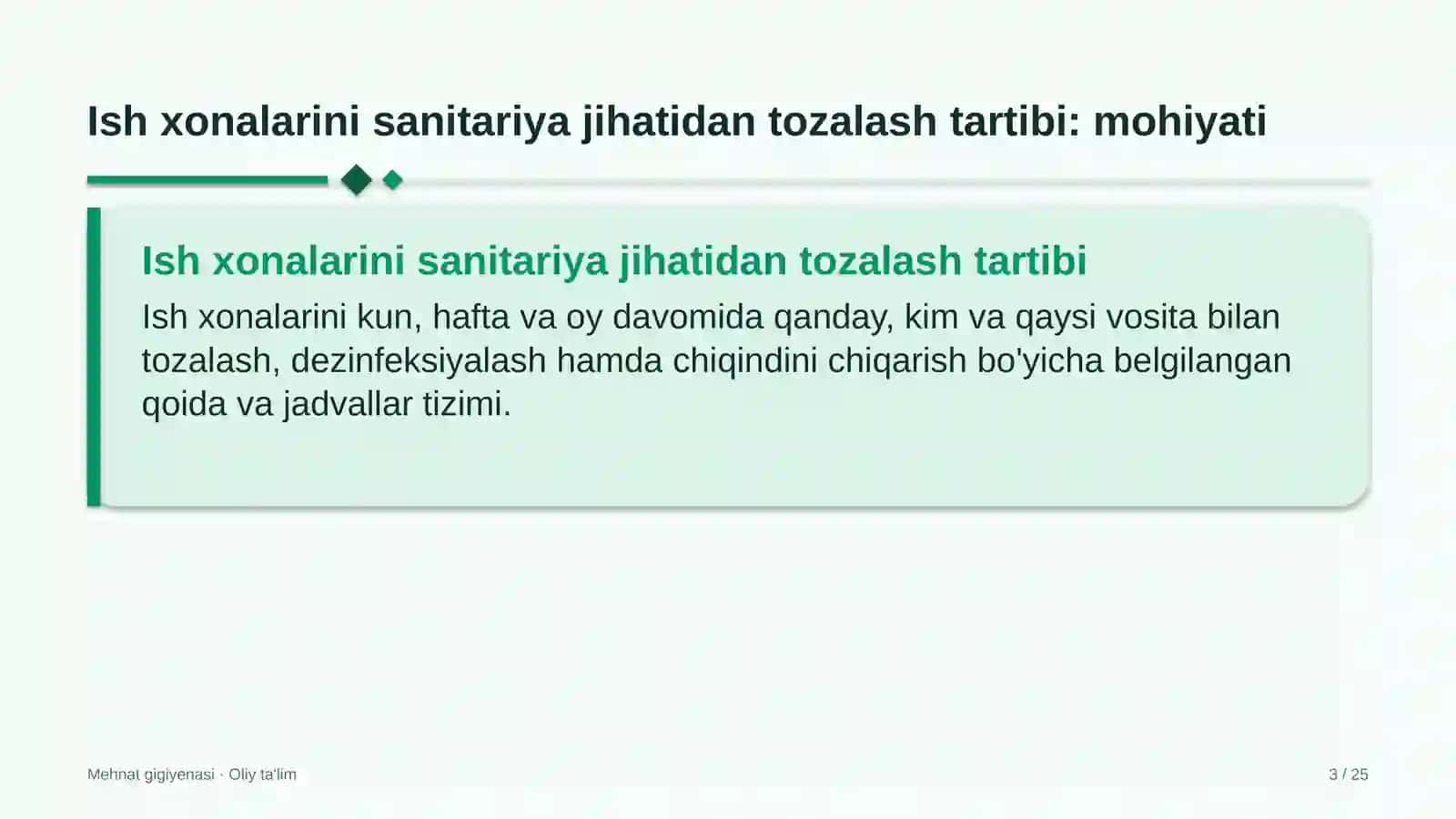 Korporativ axborot tizimlarida ish xonalarini sanitariya jihatidan tozalash tartibi 3