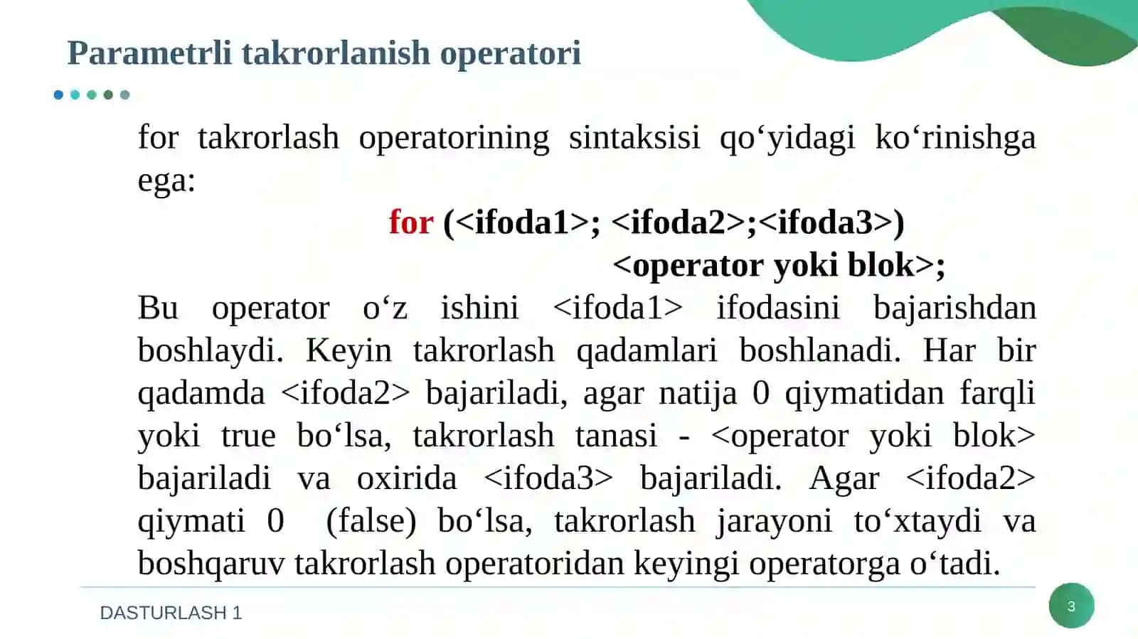 Takrorlanish turlari va operatorlari 3