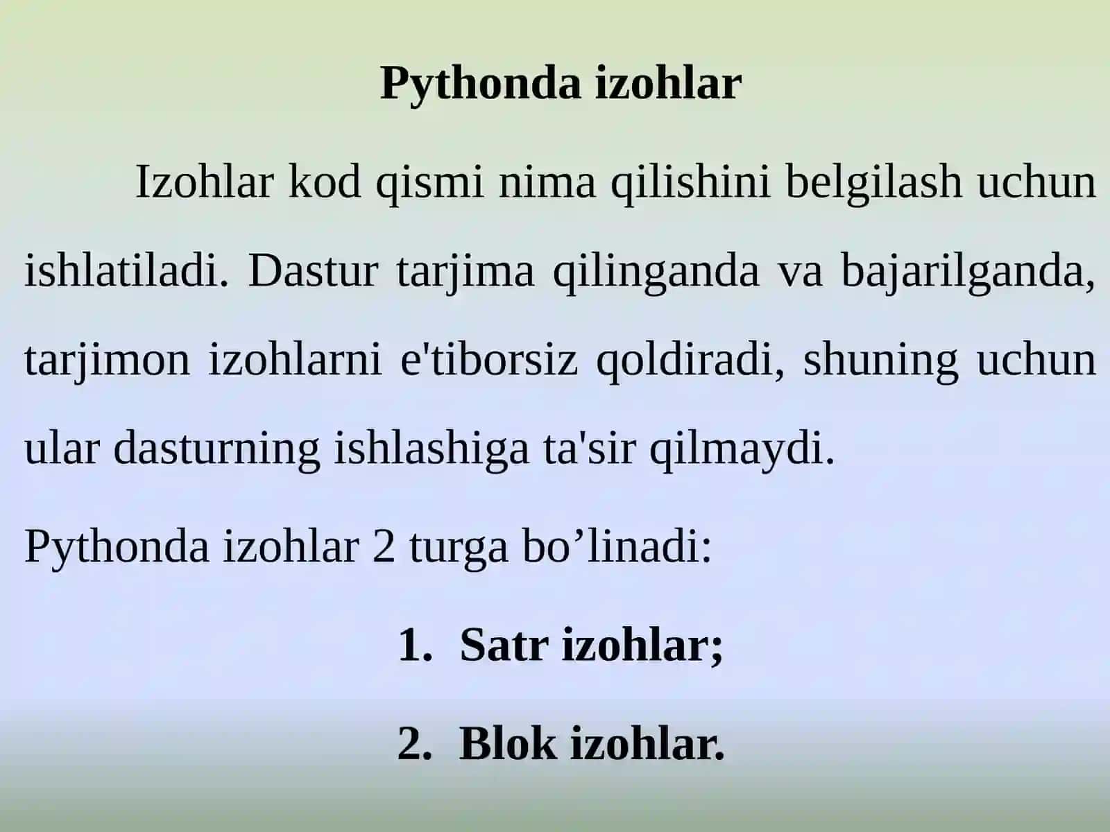Pythonda izohlar 3