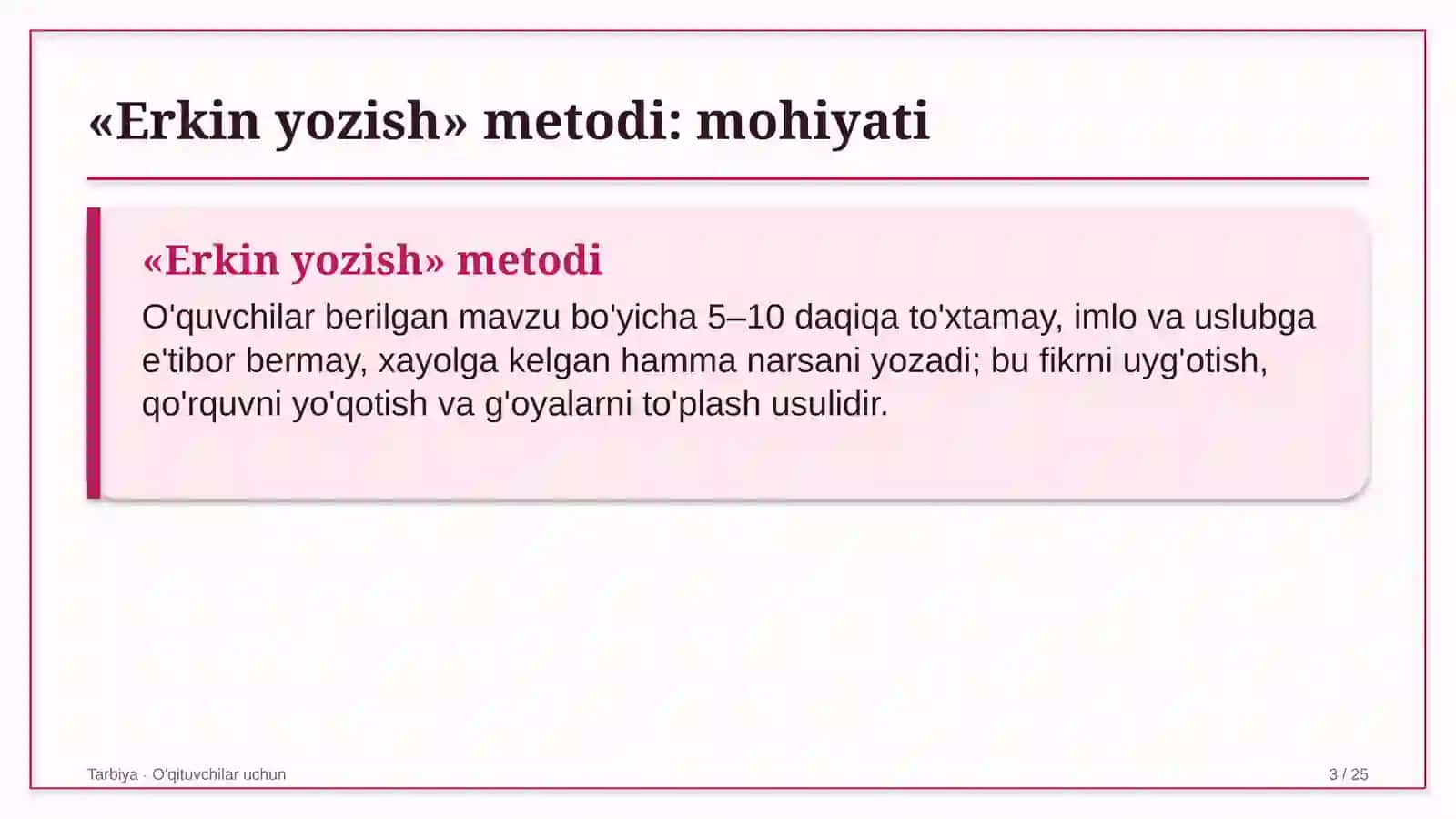 tarbiya darslarida erkin yozish metodidan foydalanish 6885 3