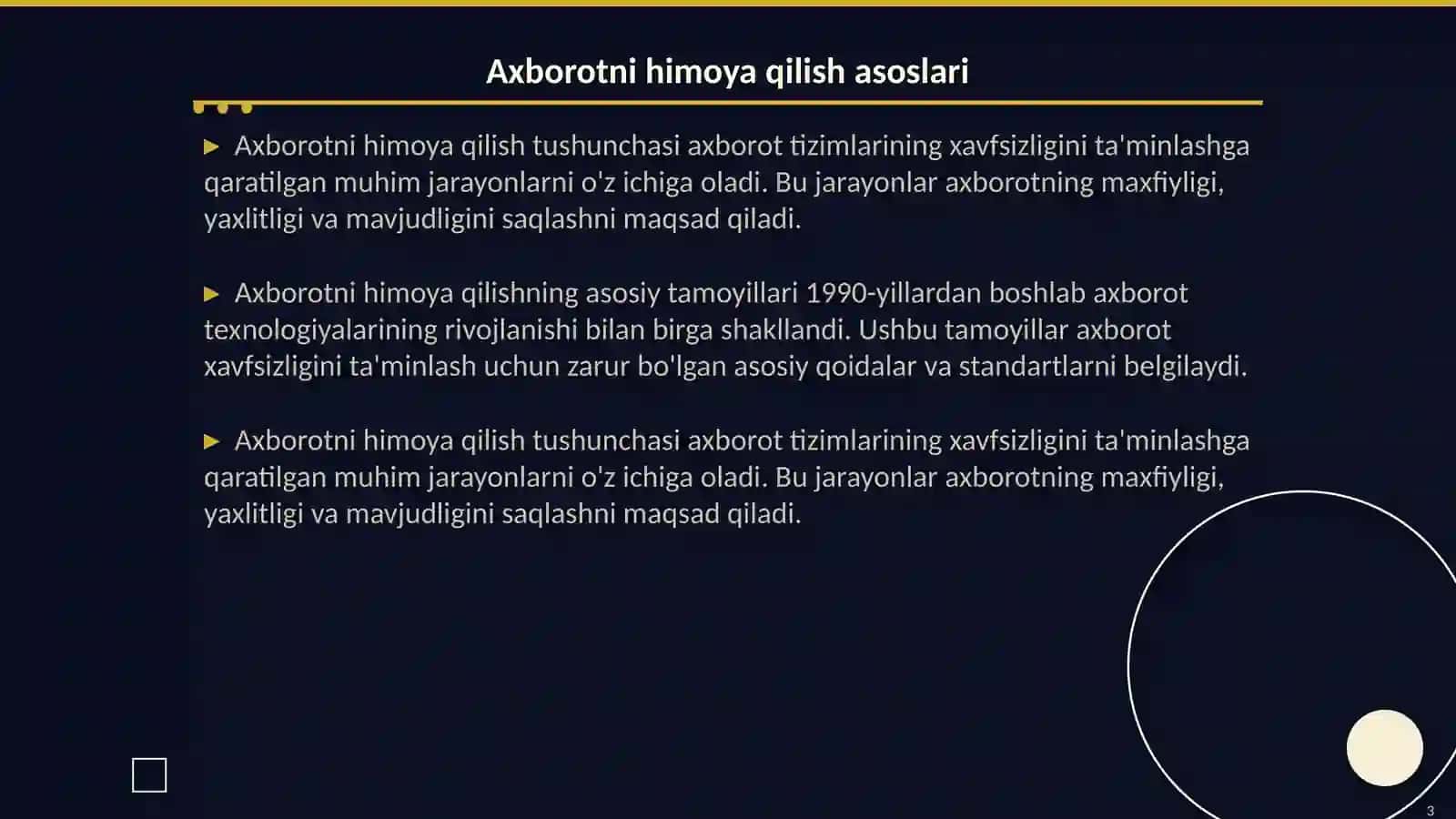 Axborot tizimlarida axborotni himoya qilish usullari va vositalari 3