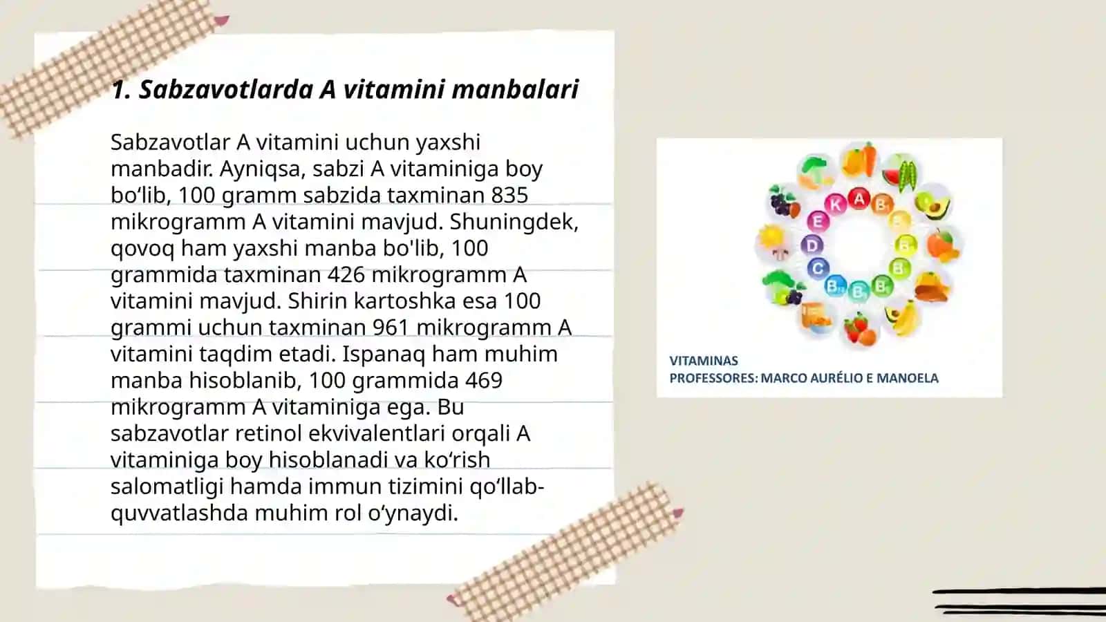 Sabzavotlar tarkibidagi vitaminlarning ahamiyati (A.C.B1.vitaminlari haqida 3