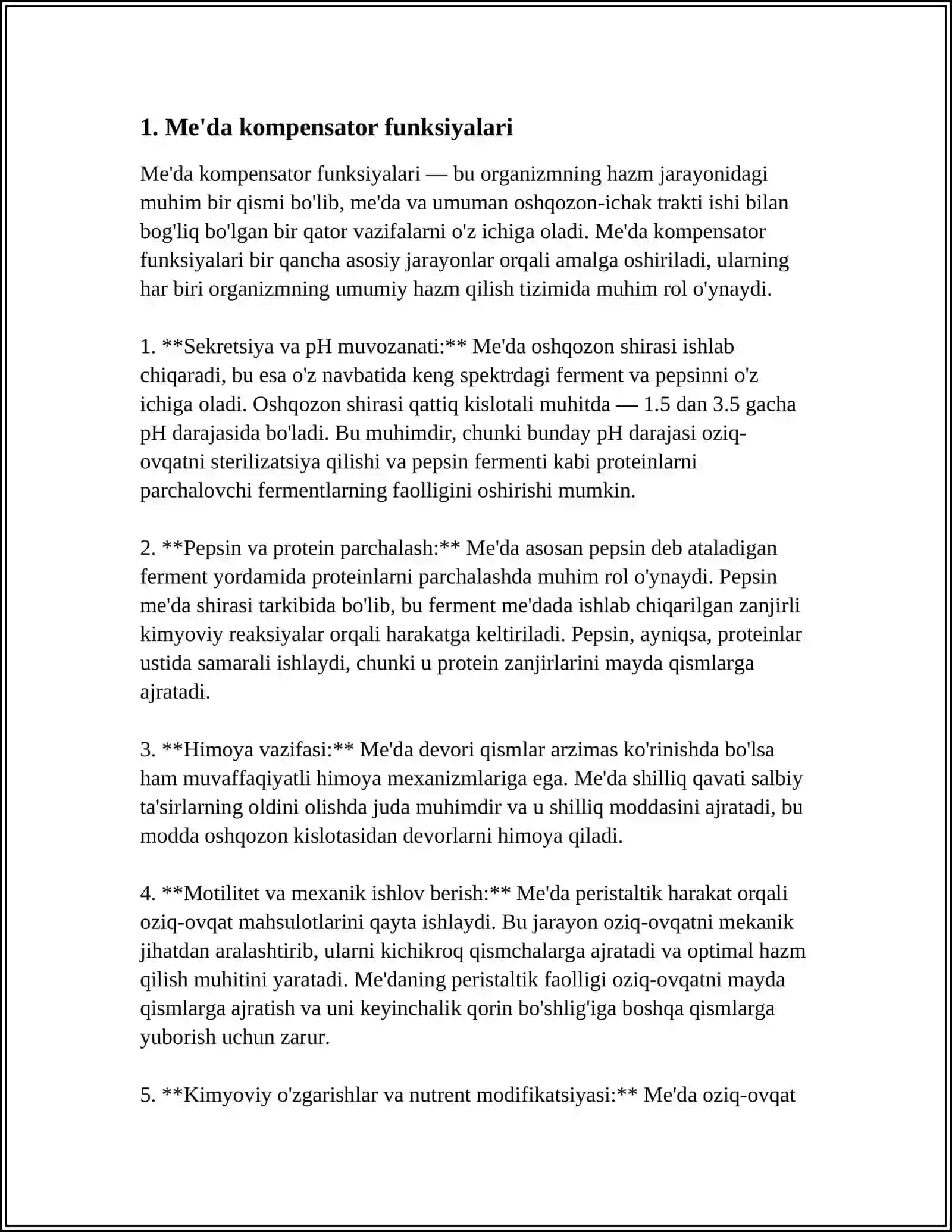 ME'DANING KOMPENSATOR ADAPTIV VA REGENERATIV XUSUSIYATLARI. ME'DA BARER-HIMOYA QILISH FUNKSIYASINING HUJAYRAVIY MEXANIZMLARI 3