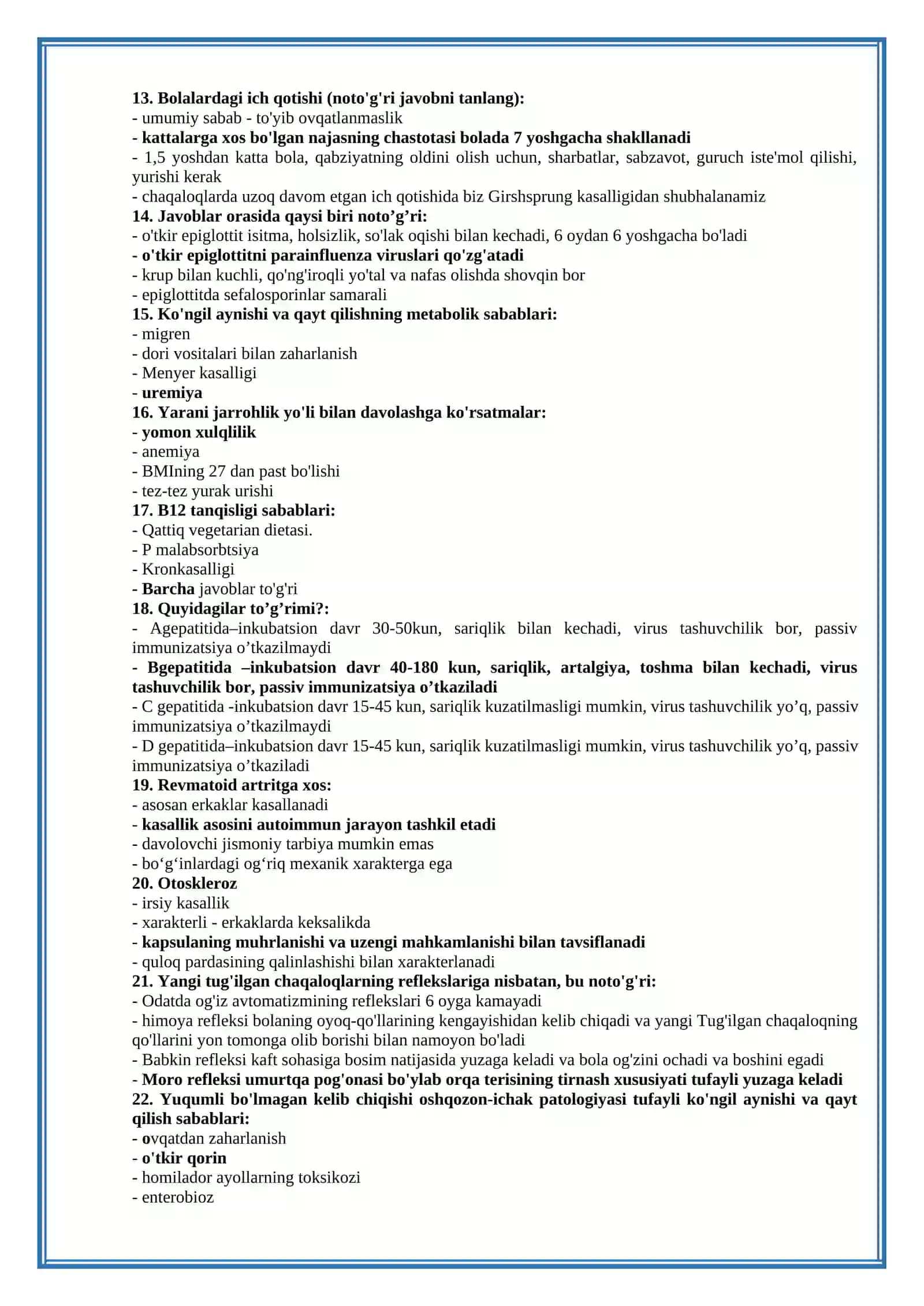 Umumiy Amalimot Shifokor VRACHLARINING TEST SAVOLLARI 3