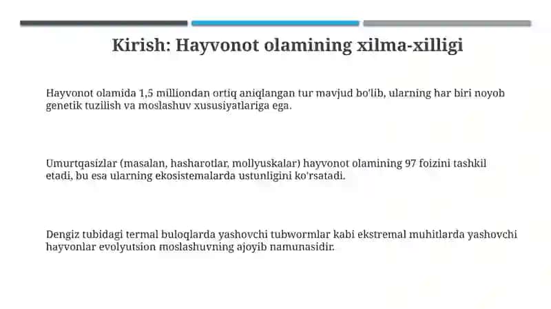 Hayvonot olamining xilma xilligi va uning tabiatdagi o'rni 3