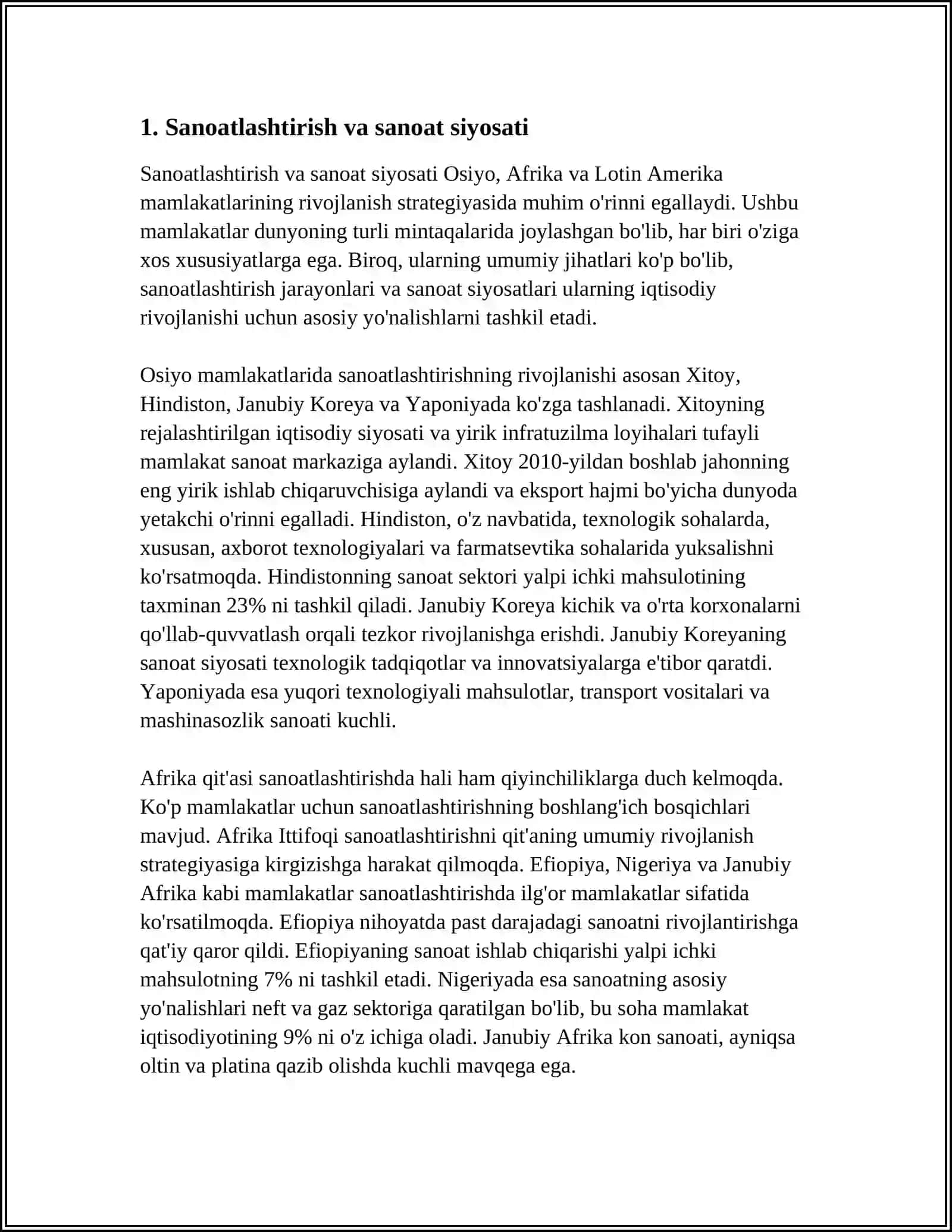 OSIYO,AFRIKA VA LOTIN AMERIKA MAMLAKATLARI RIVOJLANISHINING ASOSIY YONALISHLARI 3