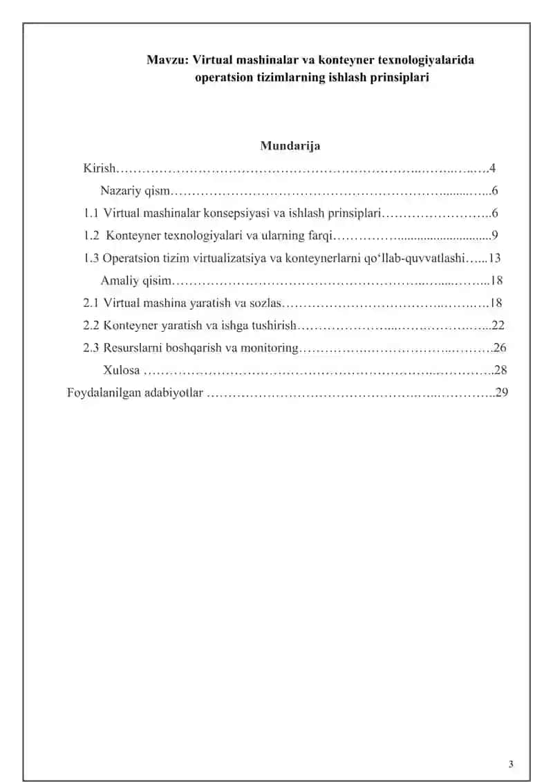 Virtual mashinalar va konteyner texnologiyalarida operatsion tizimlarning ishlash prinsiplari 3