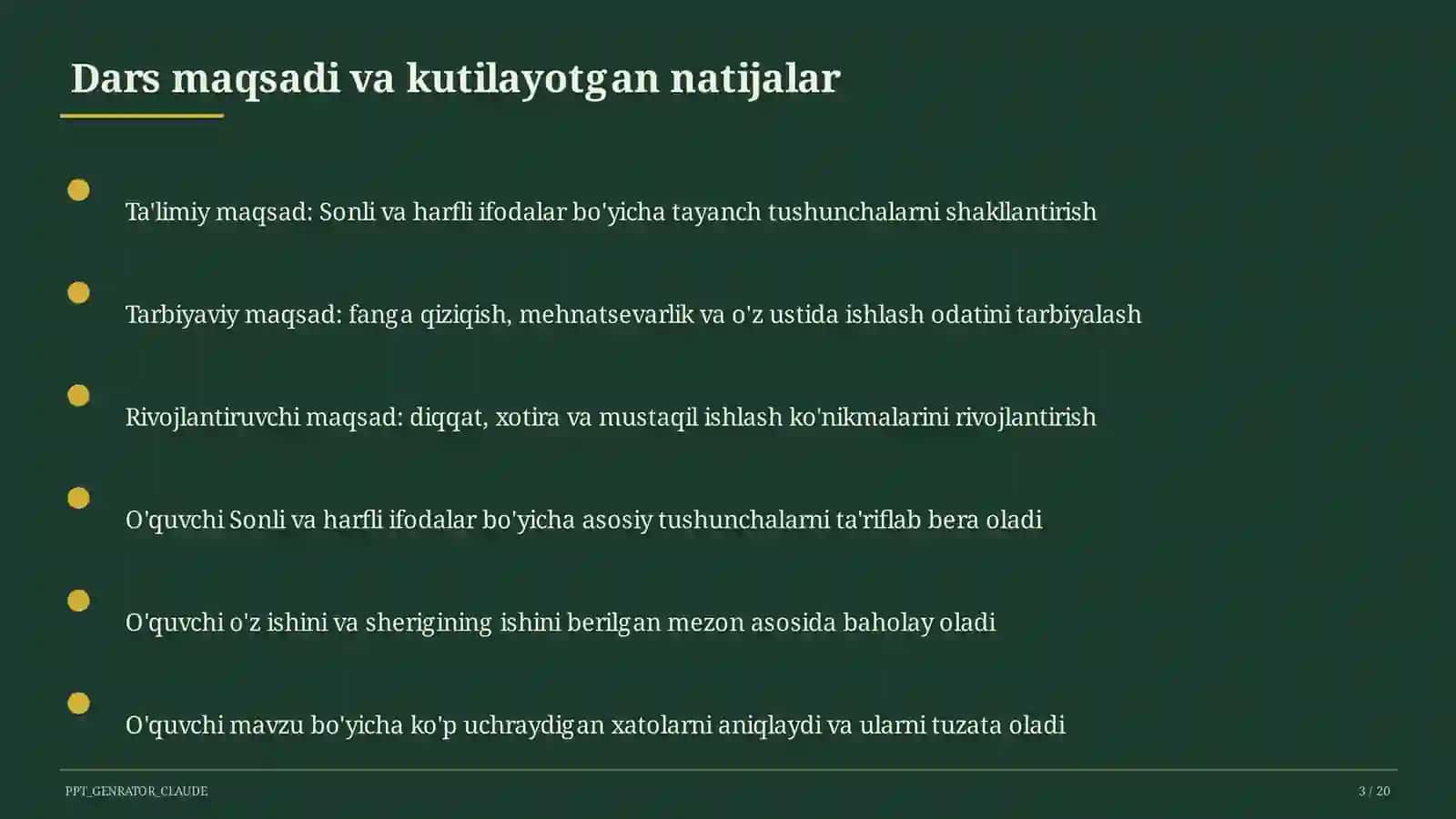 Sonli va harfli ifodalar (5-sinf) 3