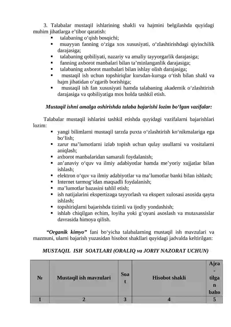Organik Kimyo FANIDAN MUSTAQIL TA’LIM (TOPSHIRIQLARI) 3