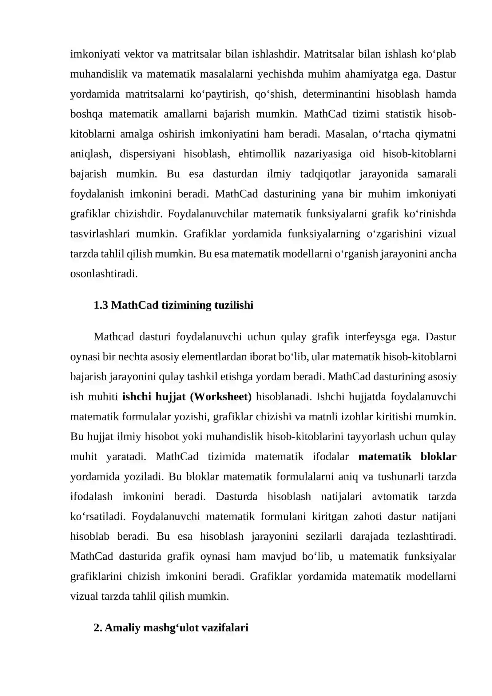 MathCad tizimi va ular bilan ishlash 3