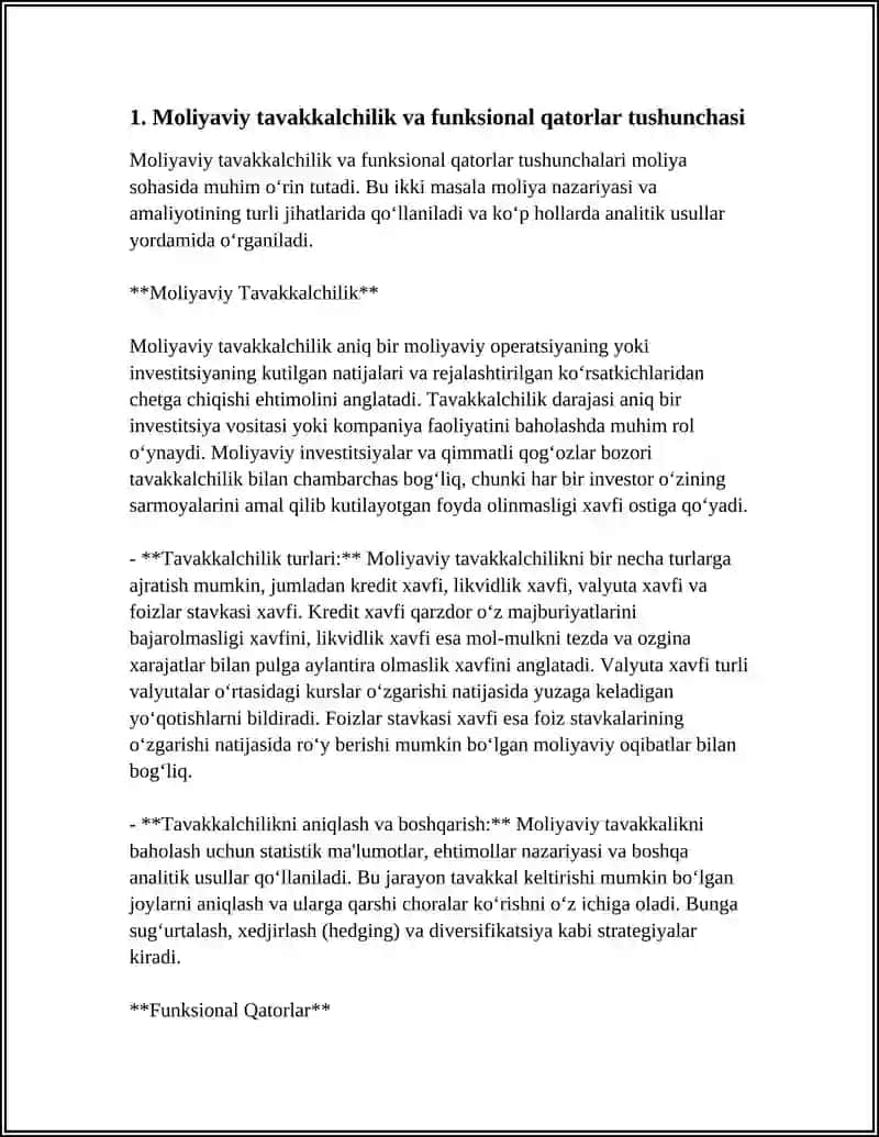 Moliyaviy Tavakkalchilik va Funksional Qatorlar 3