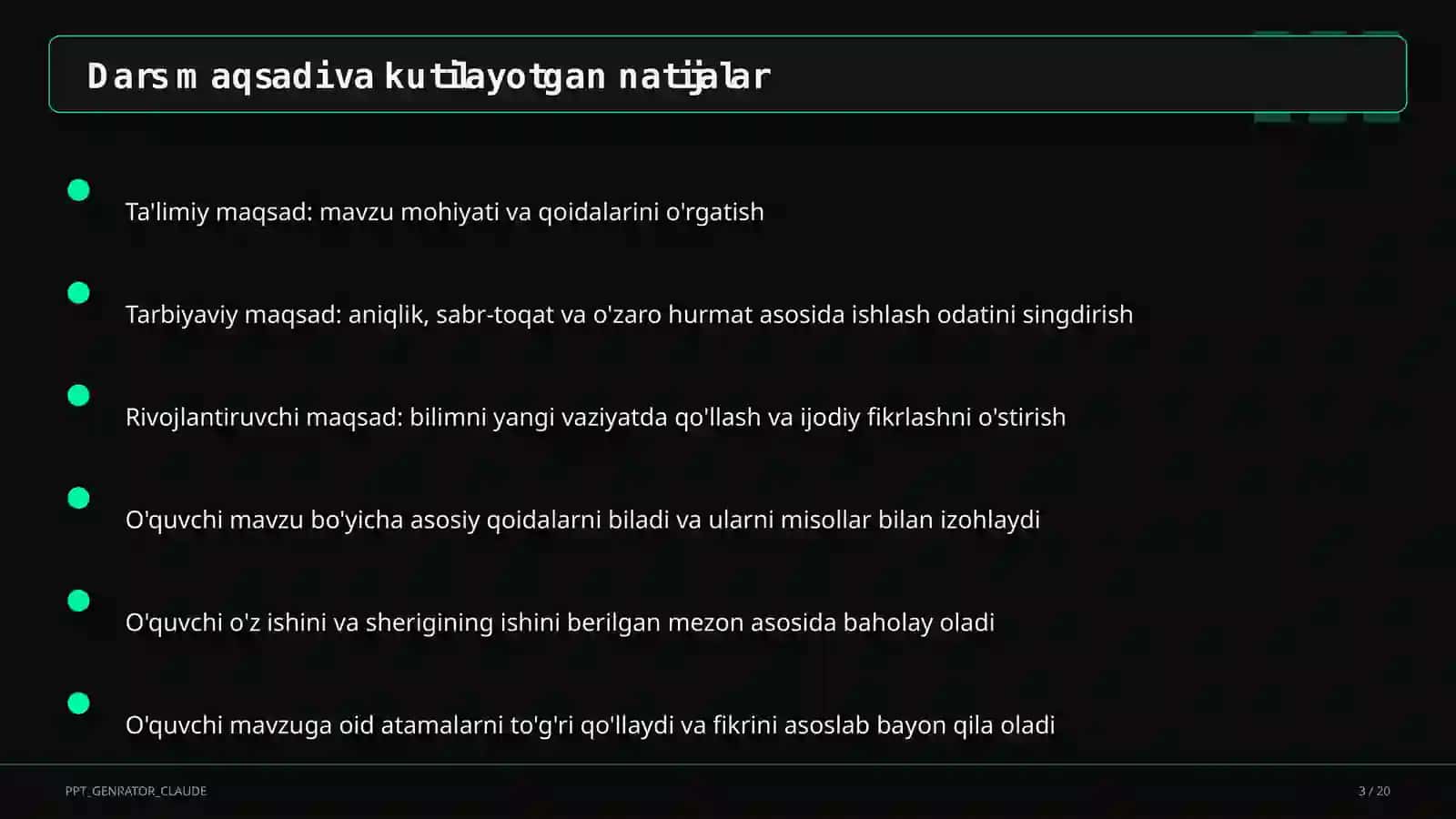 Huquq va iqtisodiyot asoslari (9–11) — ochiq dars uchun 3