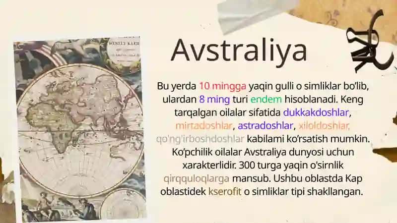 Avstraliya va Kap floristik olami va uning kichik olamlarini kontur xaritaga tushurish. 3