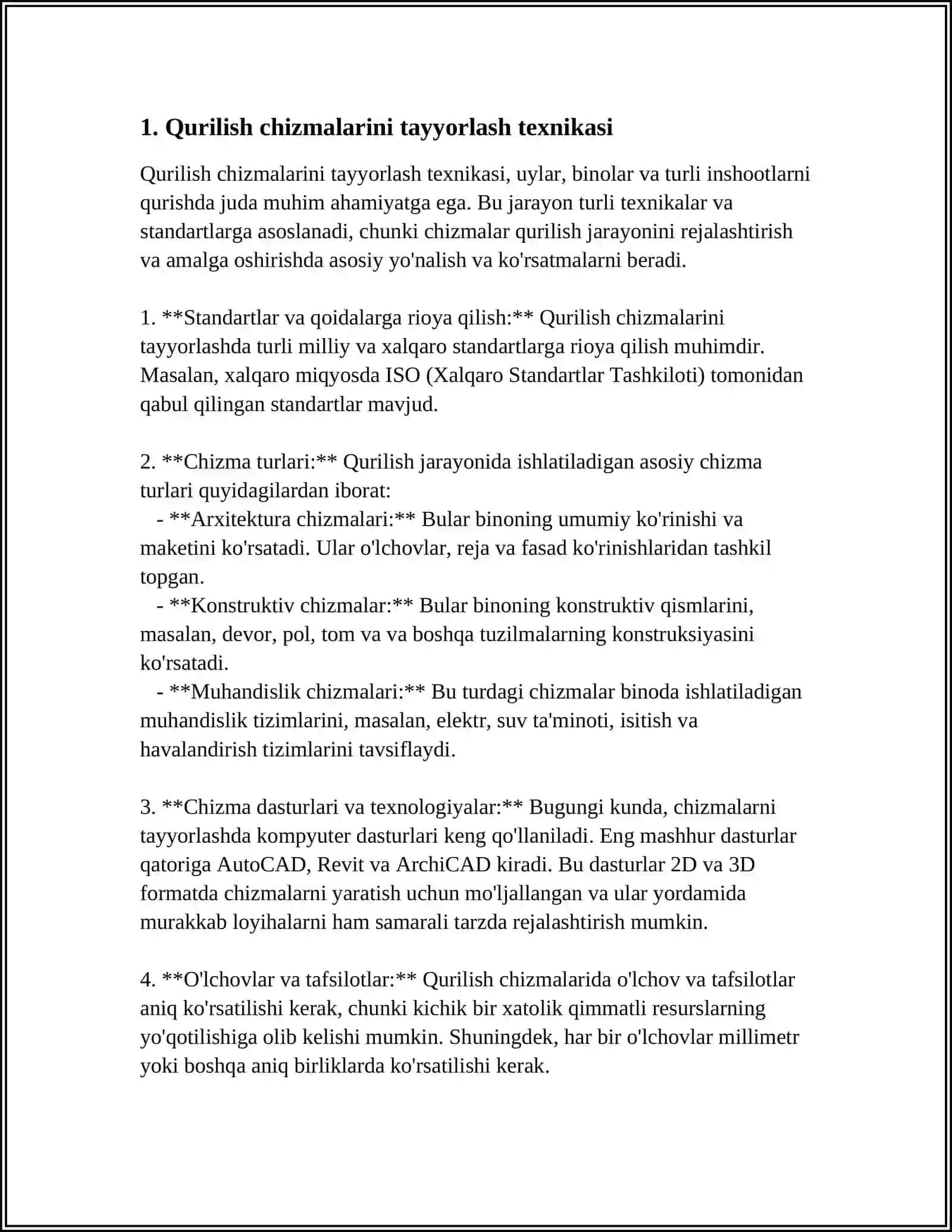 MUSTAQIL ISH Mavzu: QURILISH CHIZMACHILIGI 3