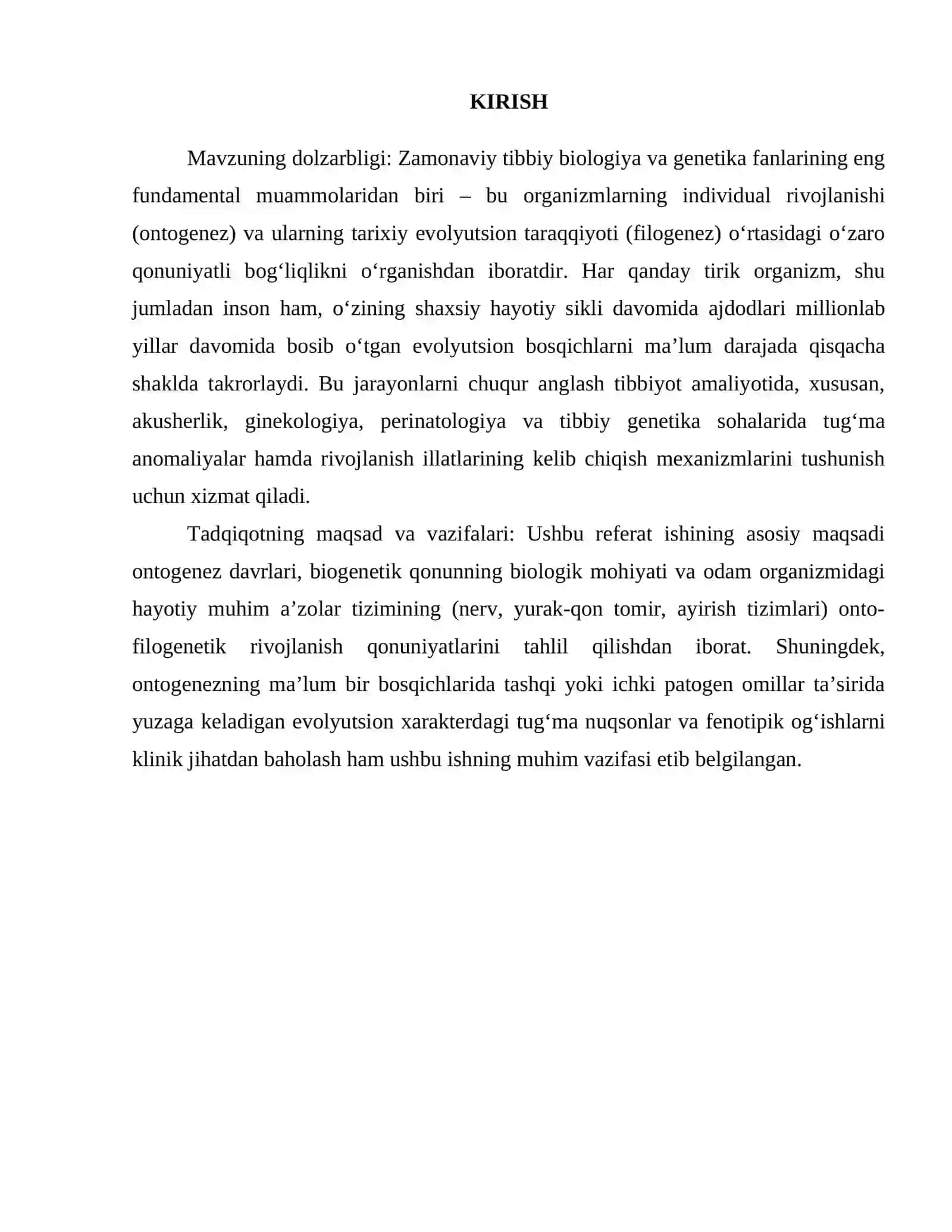 ONTOGENEZ. A’ZOLARNING ONTO-FILOGENEZI VA ULARNING TIBBIYOTDAGI AHAMIYATI 3