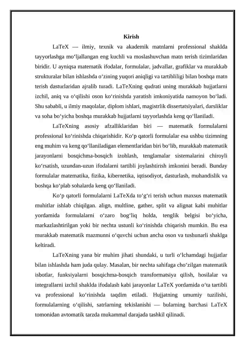 Ko‘p qatorli formulalar Mustaqil ish 3