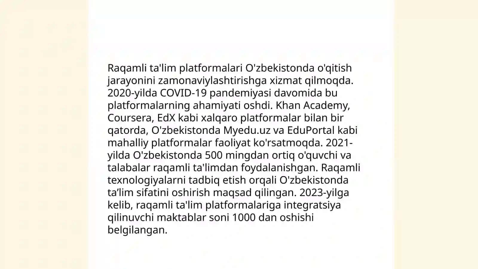 Raqamli ta'lim platformalari O'zbekistonda 3