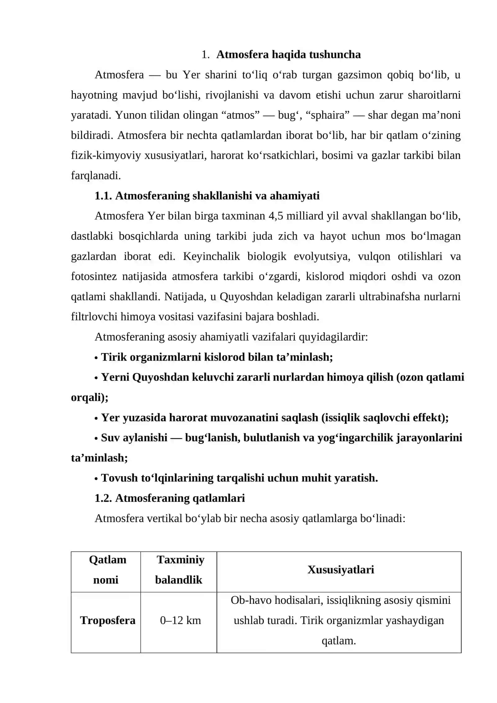 ATMOSFERANING TARKIBI VA BOSIMI. QORG'OQCHILIK, NAMLIK VA UNING BIOKIMYOVIY JARAYONLARGA TA'SIRI 3