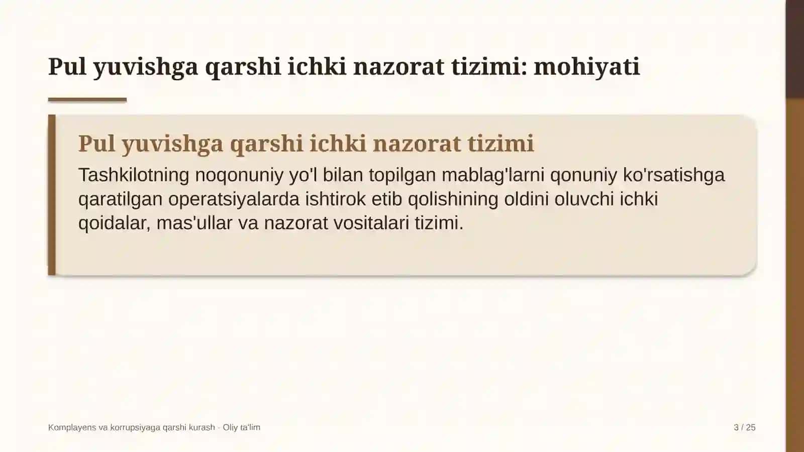 maxsus texnika parklarida pul yuvishga qarshi ichki nazorat tizimi 3079 3