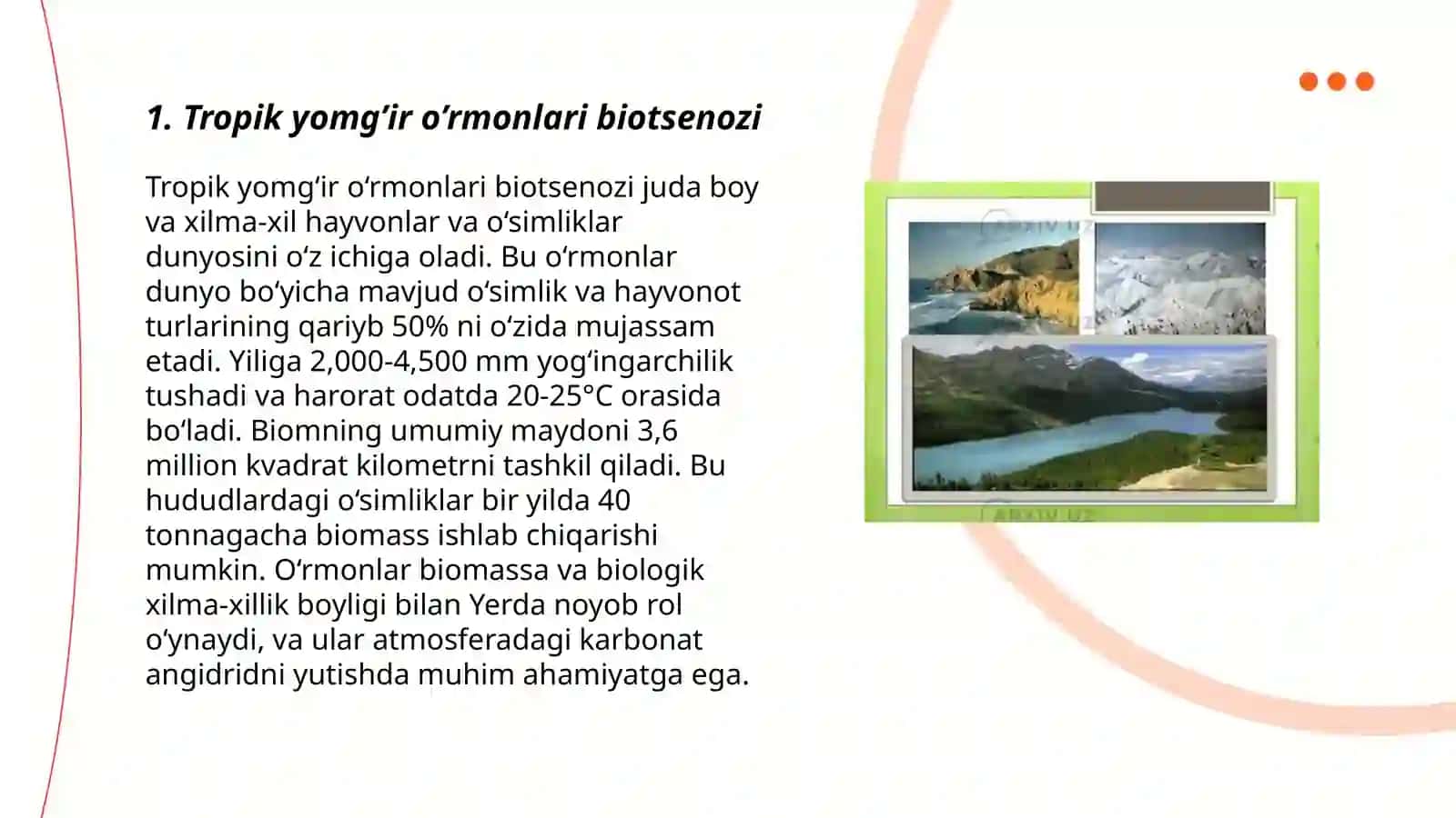 Yer sharida quruqlik ekosistemalarining shartli iqlimiy biotsenoz guruxlari va ularning muhim biotsenozlari 3