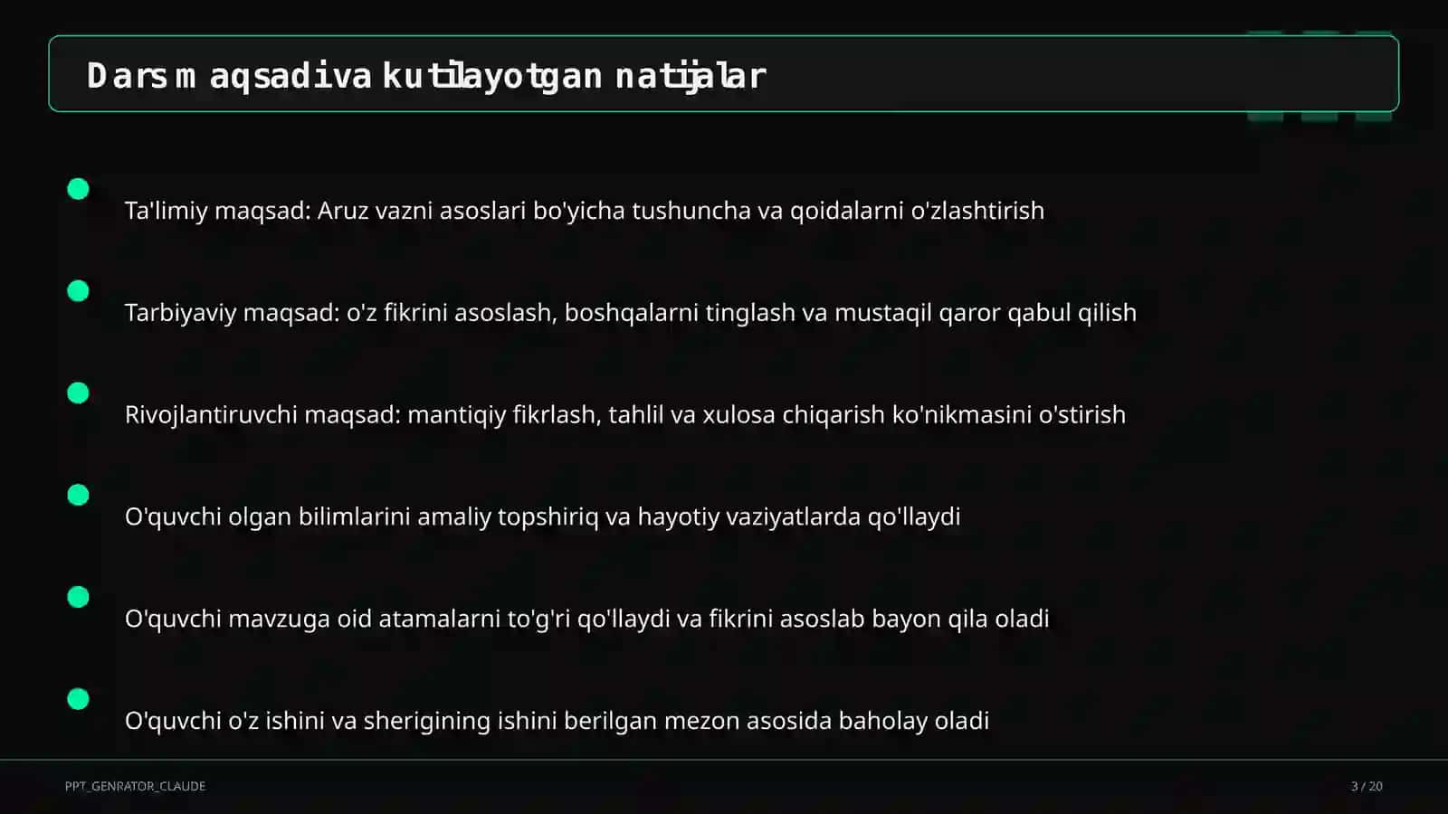 Aruz vazni asoslari (9-sinf) 3