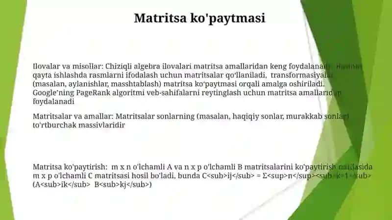 Matritsalar va ular ustida amallar 3