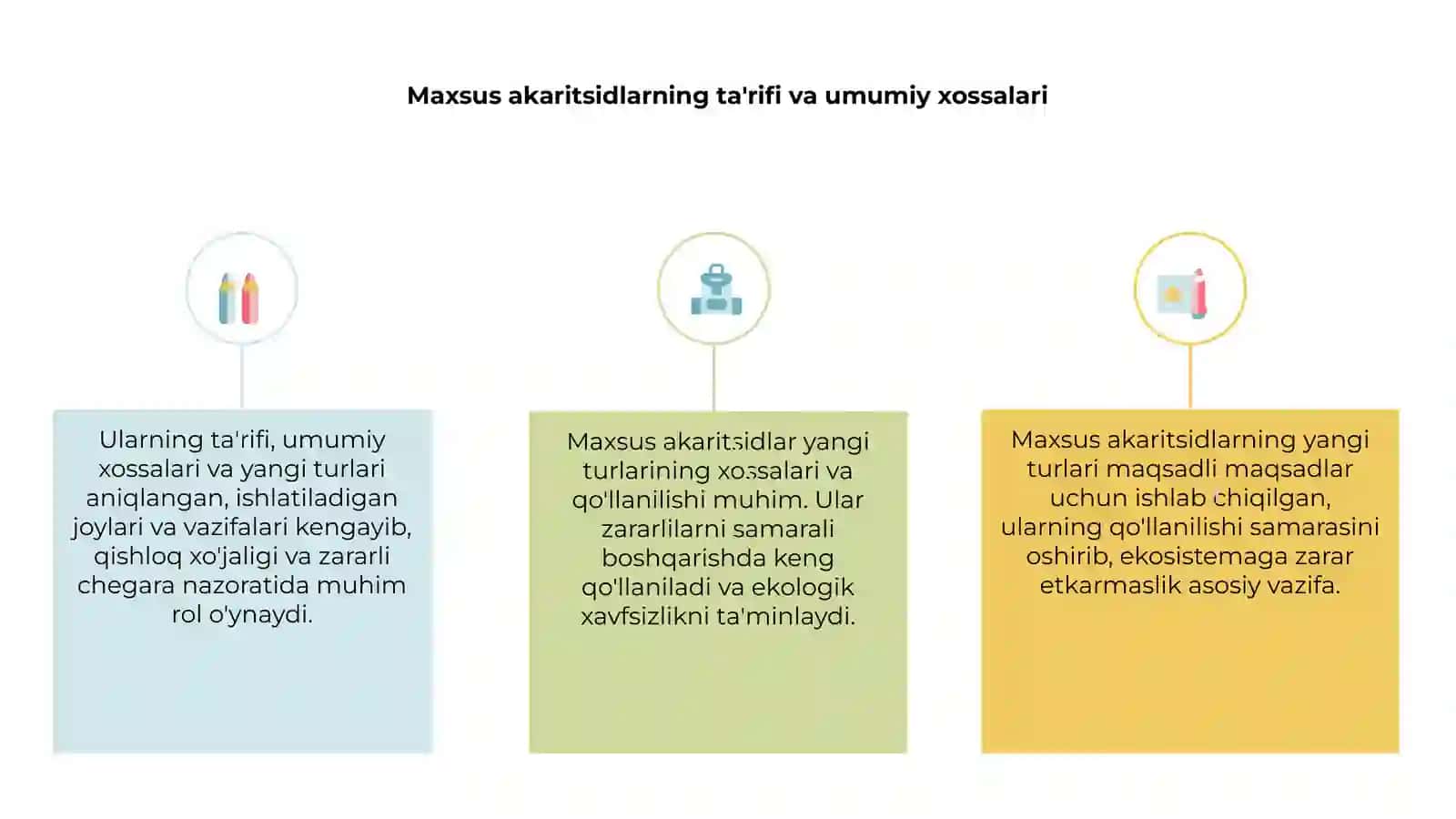 Maxsus akaritsidlarni yangi turlarini xossalari va qo'llanilishi 3