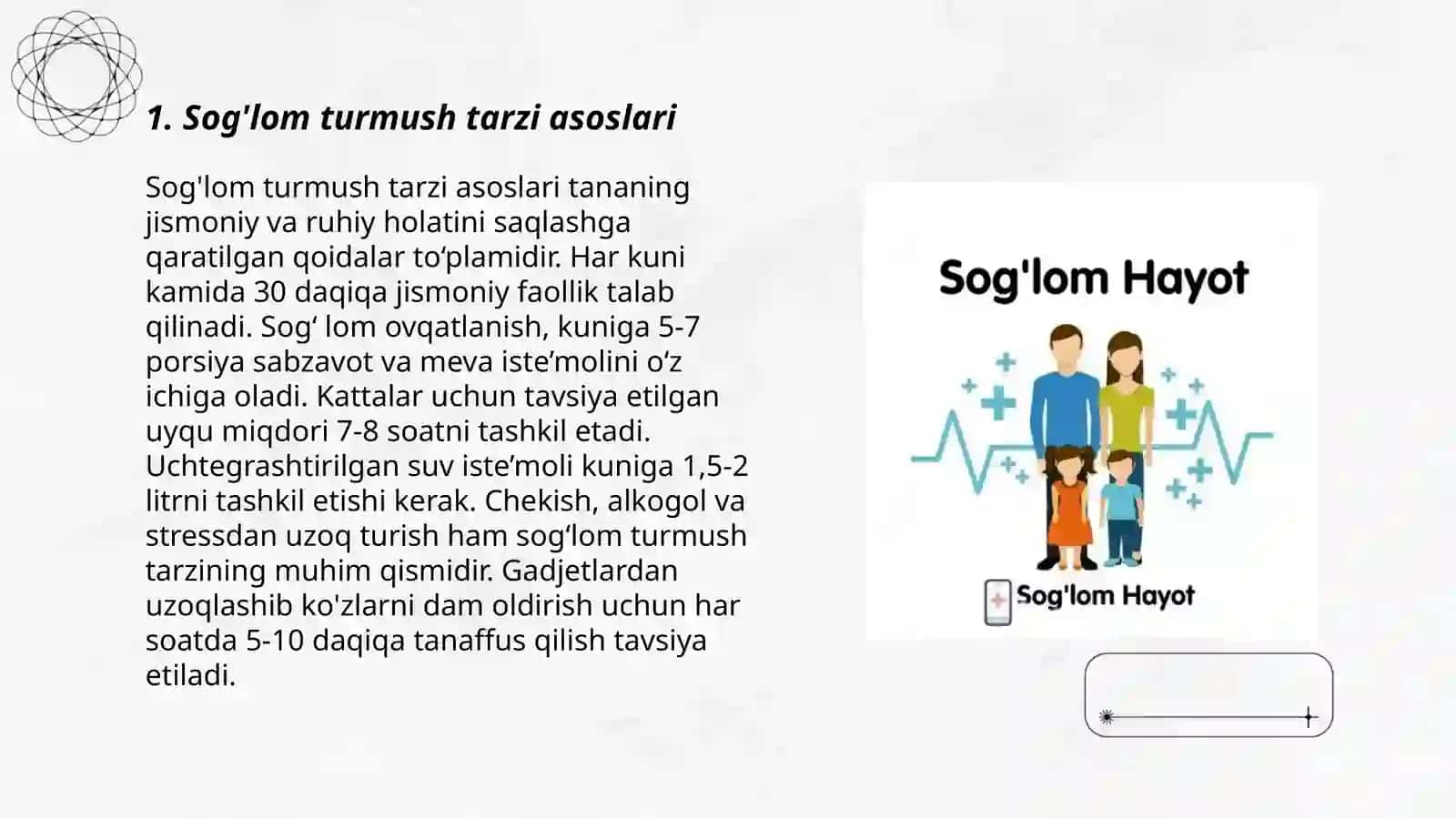 Sog'lom va nosog'lom turmush tarzi mezonlari 1 -kurs 106- guruh 3