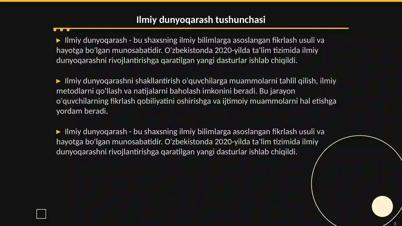 O'quvchilarning ilmiy dunyoqarashini shakllantirish O'quvchilarning aqliy tarbiyasi 3