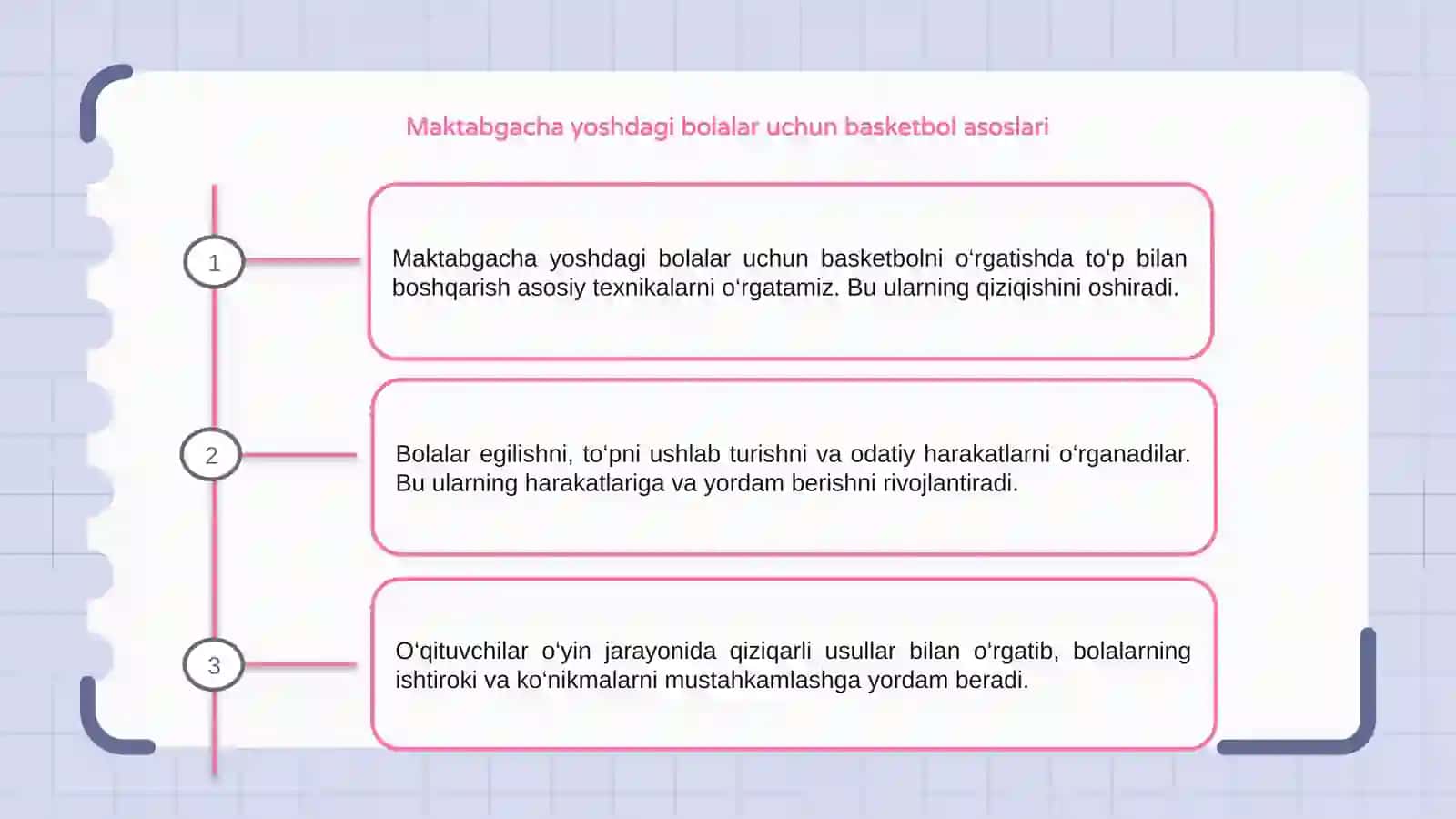 Maktabgacha yoshdagi bolalarga basketbol oʻyinida toʻpni boshqarishni dastlabki tehnik usullarini oʻrgatish 3