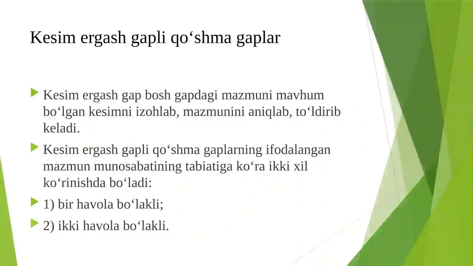 Kesim,oʻrin,paytergashgapliqoʻshmagaplar 3