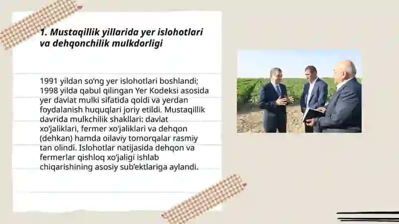 Mustaqillik yillarida qishloq xoʻjaligi sanoat oʻzgarish 3