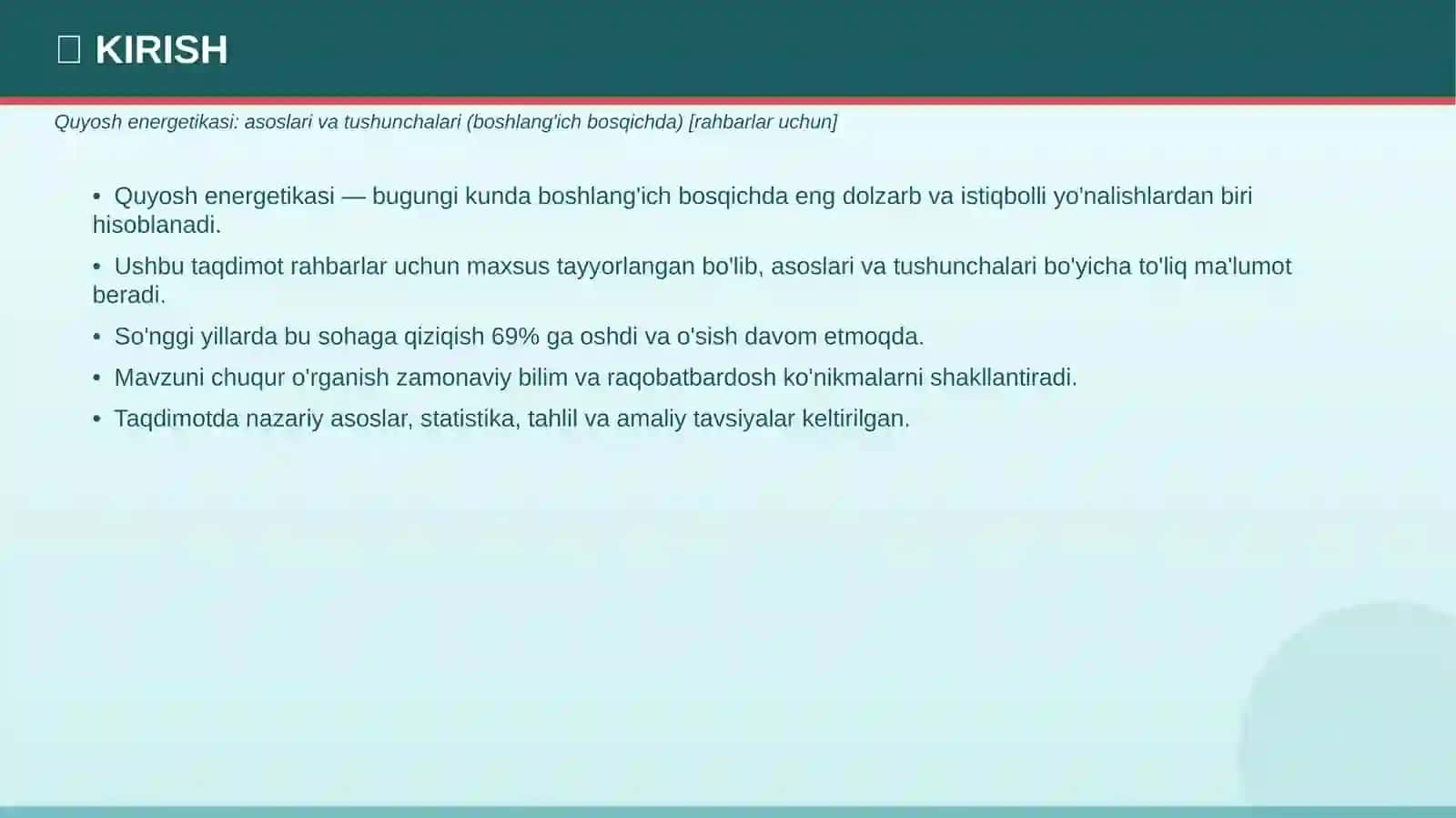 QUYOSH ENERGETIKASI Asoslari va tushunchalari 3