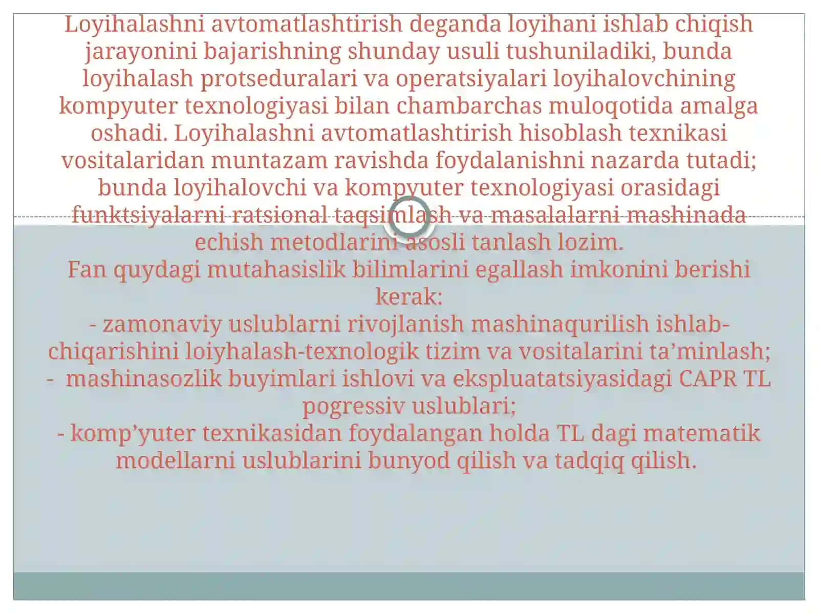 Avtomatlashtirilgan loyihalash tizimlari 3