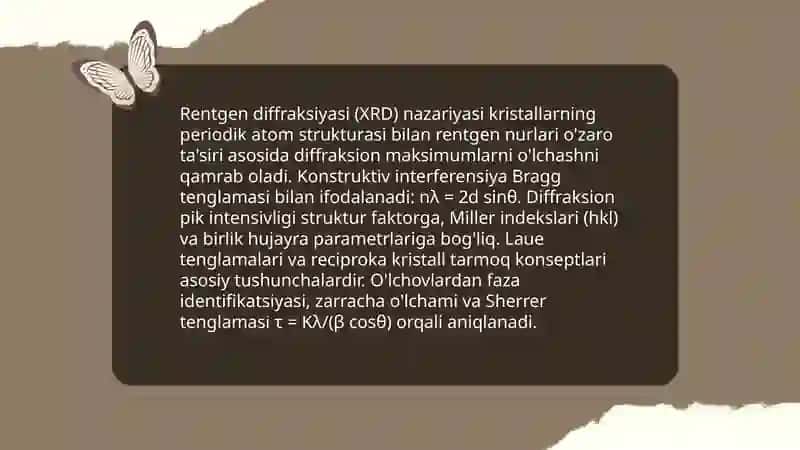 Zamonaviy fizikaviy va fizik-kimyoviy taqdiqot usullari rentgen - strukturaviy analiz 3