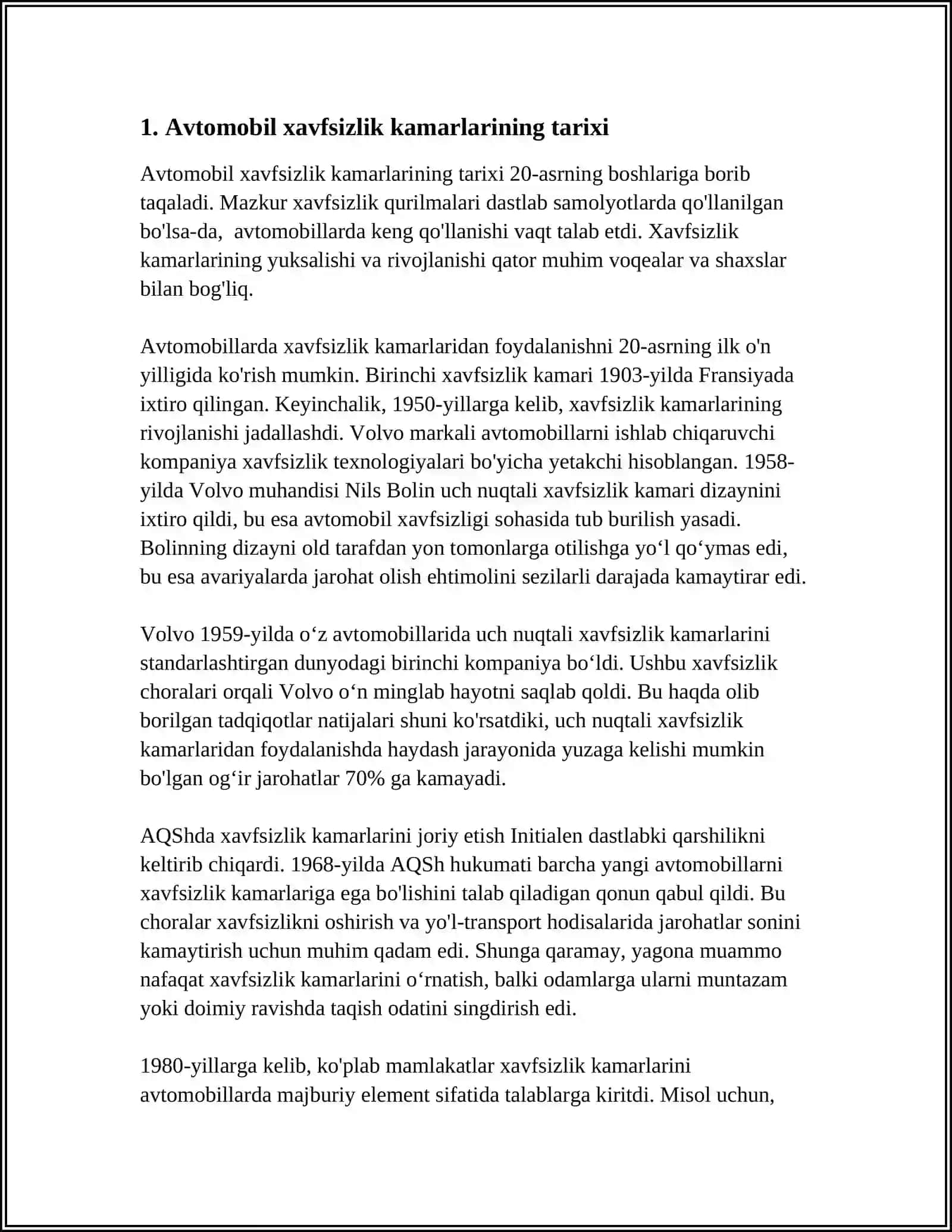 MUSTAQIL ISH Mavzu: AVTOMOBIL XAVFSIZLIK KAMARLARI 3