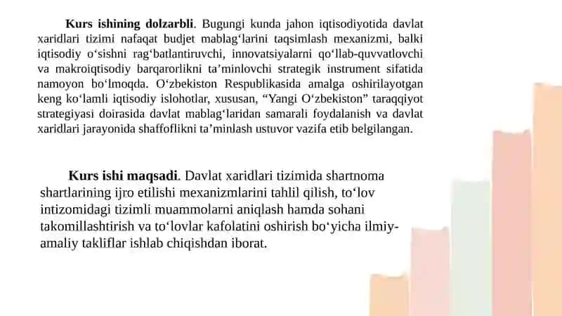 Davlat xaridlari tizimida shartnoma shartlarini bajarish va to'lov intizomini yaxshilash yo'llari 3