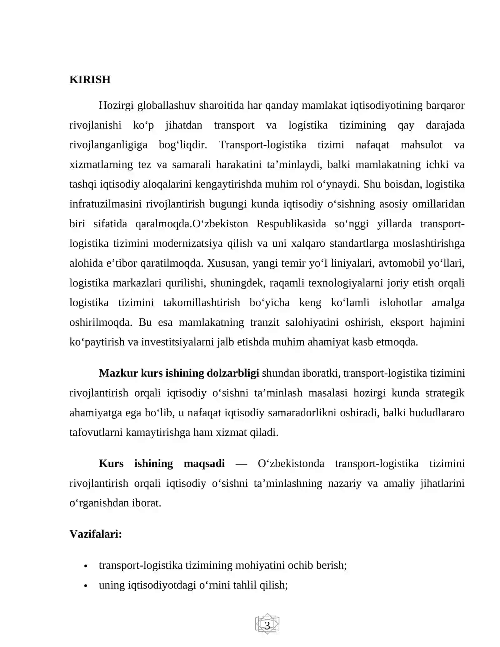 O‘zbekistonda transport-logistika tizimining nazariy asoslari 3